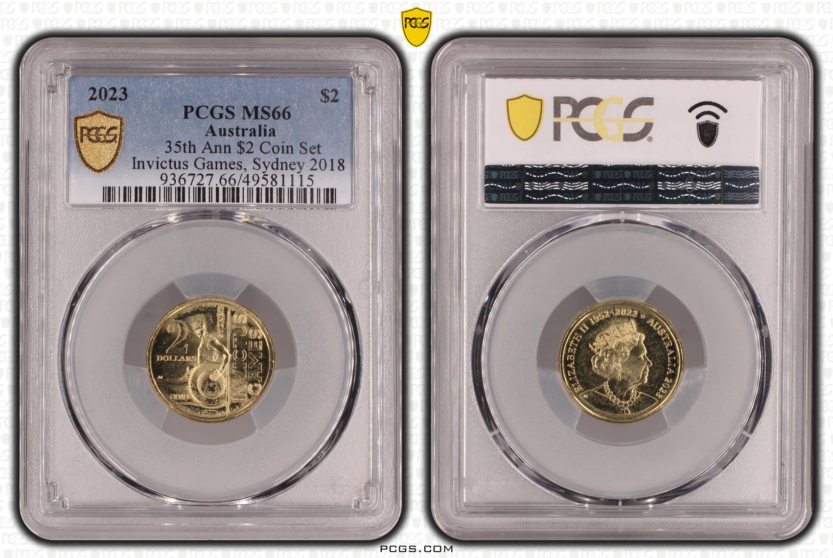 Elizabeth II, 35th Ann $2 Coin SetInvictus Games, Sydney 2018 , Two Dollar, 2023, PCGS MS66