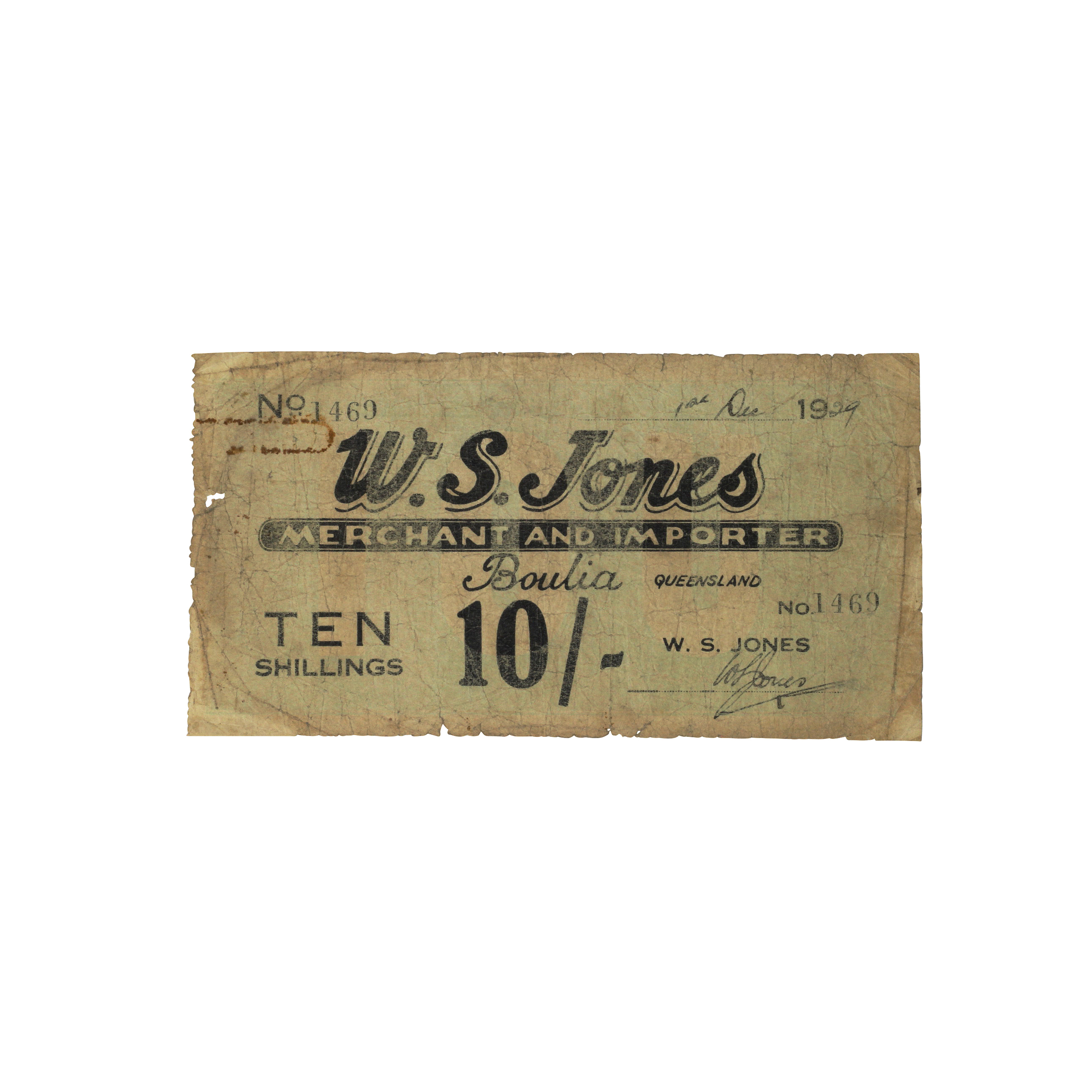 1852. · W.S. Jones Merchant & Importer,  Ten Shillings, aFine