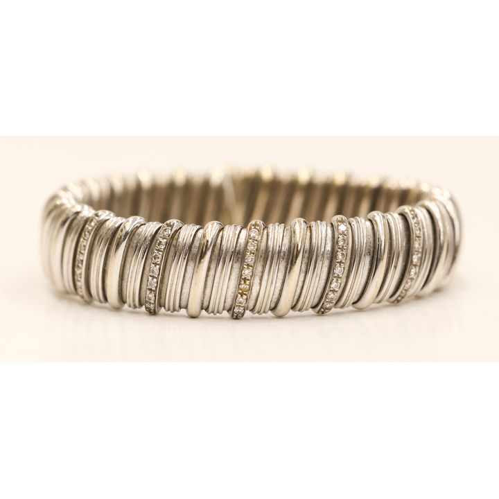 Italian 18k Diamond White Gold Cuff Bracelet