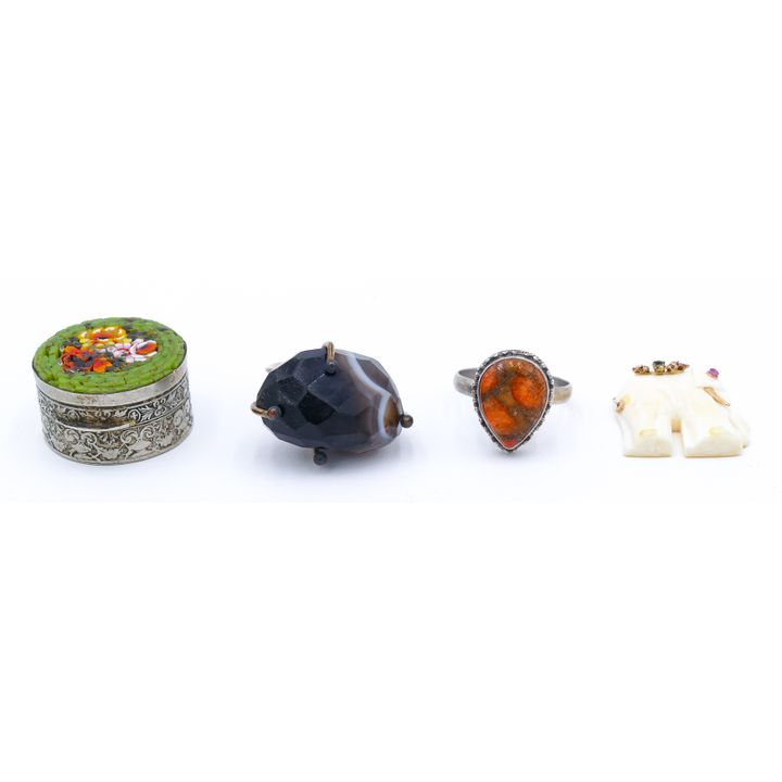 Box Micro Mosaic Pillbox and Rings etc.
