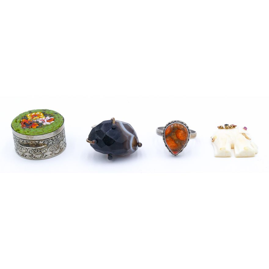Box Micro Mosaic Pillbox and Rings etc.