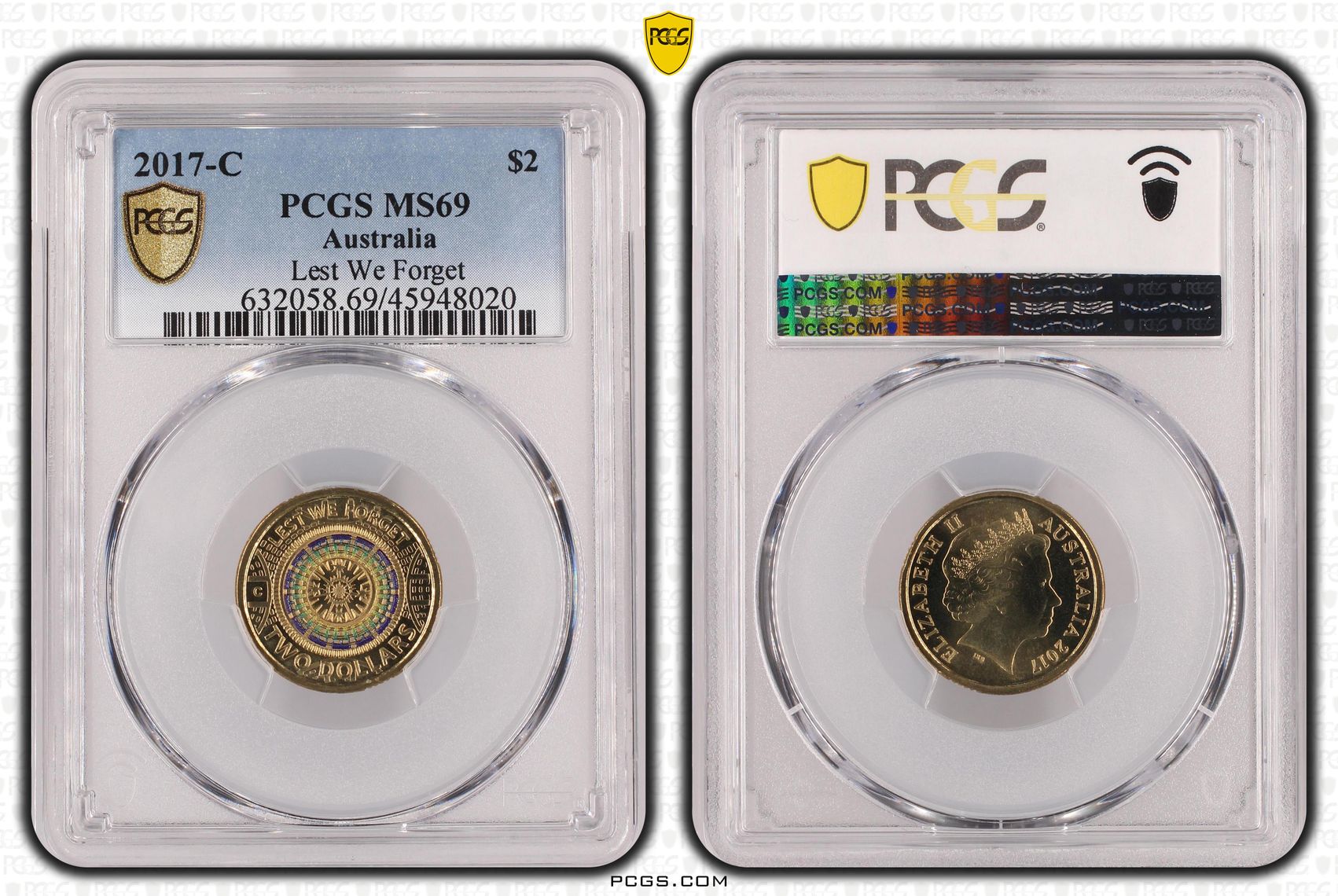 Lest We Forget Colourised, Two Dollar, 2017-C, PCGS MS69