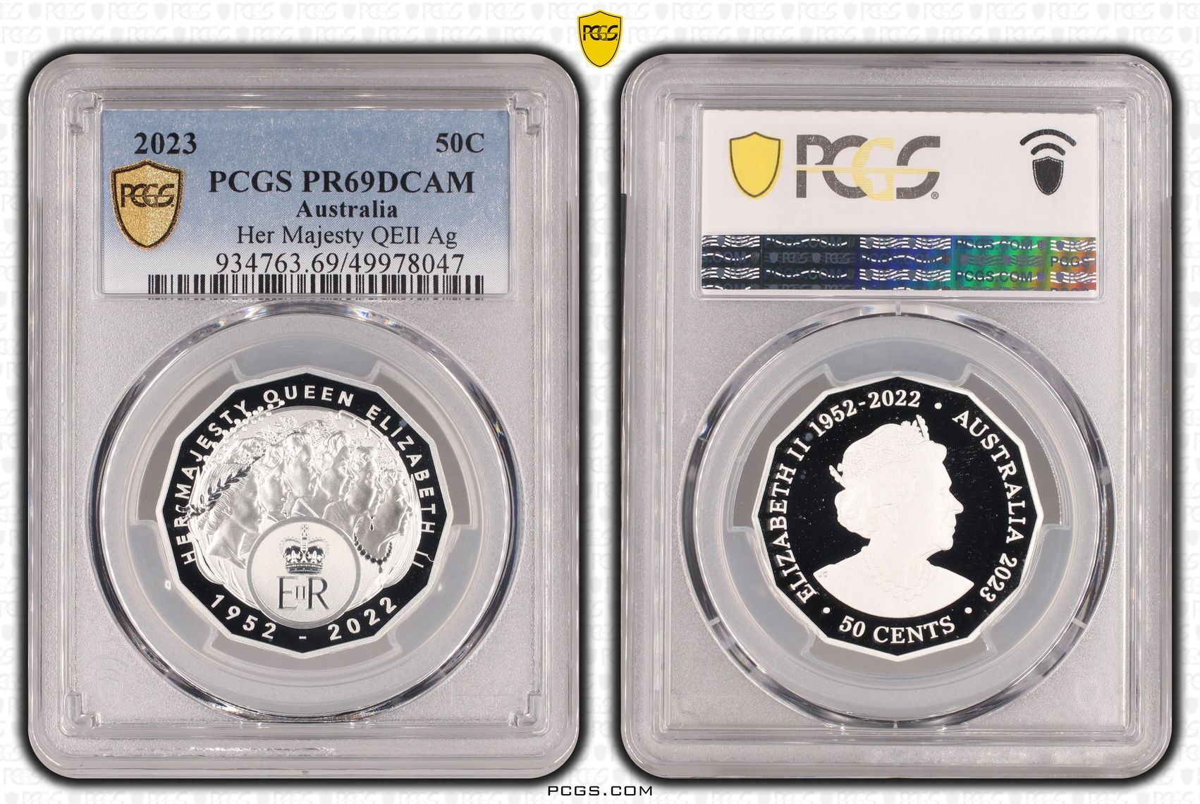 Her Majesty QEII Ag , Fifty Cent, 2023, PCGS PR69DCAM