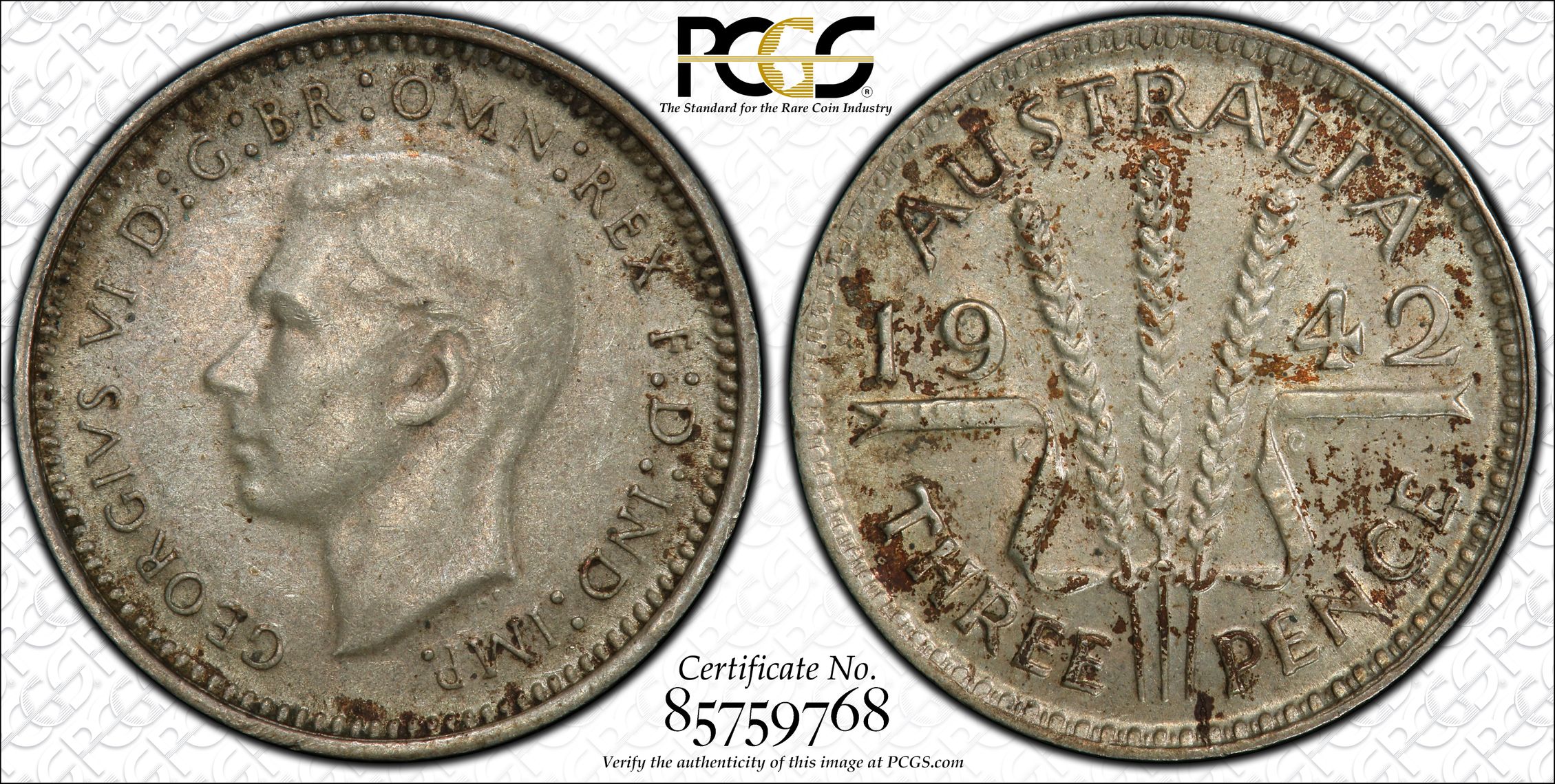 Threepence, 1942(m), PCGS AU55
