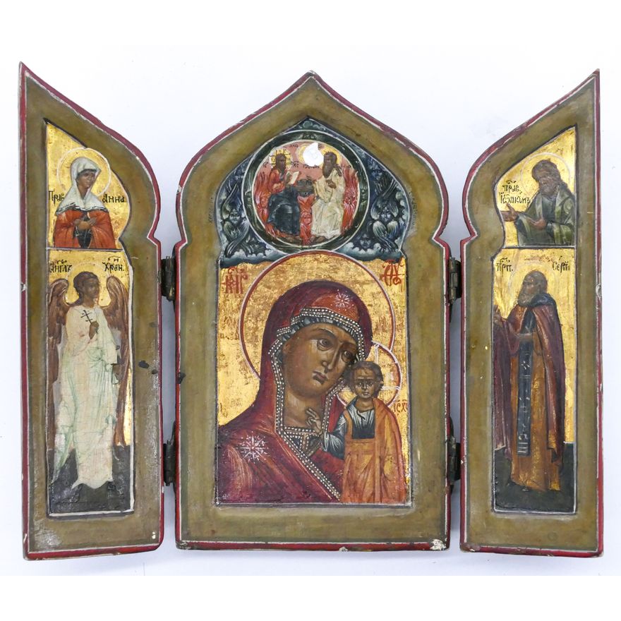 Antique Russian Gilt Wood Folding Icon