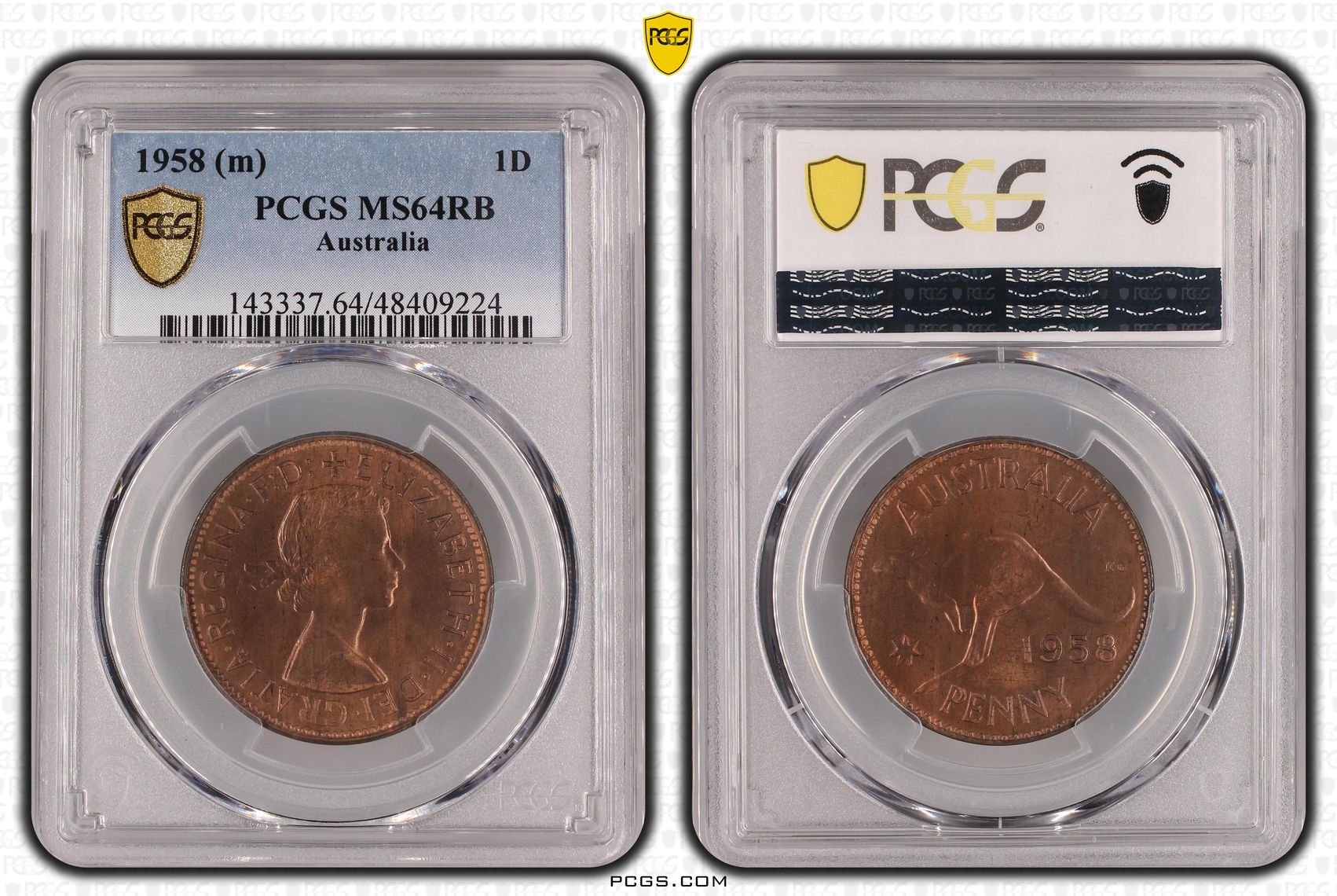 Elizabeth II, Penny, 1958, PCGS MS64RB