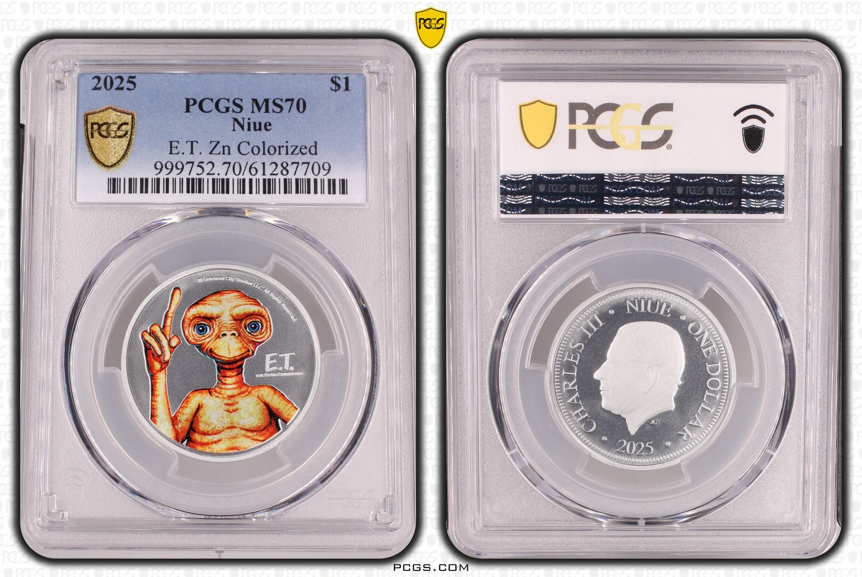 Niue, E.T. Zn Colourised, POP 10/0, One Dollar, 2025, PCGS MS70