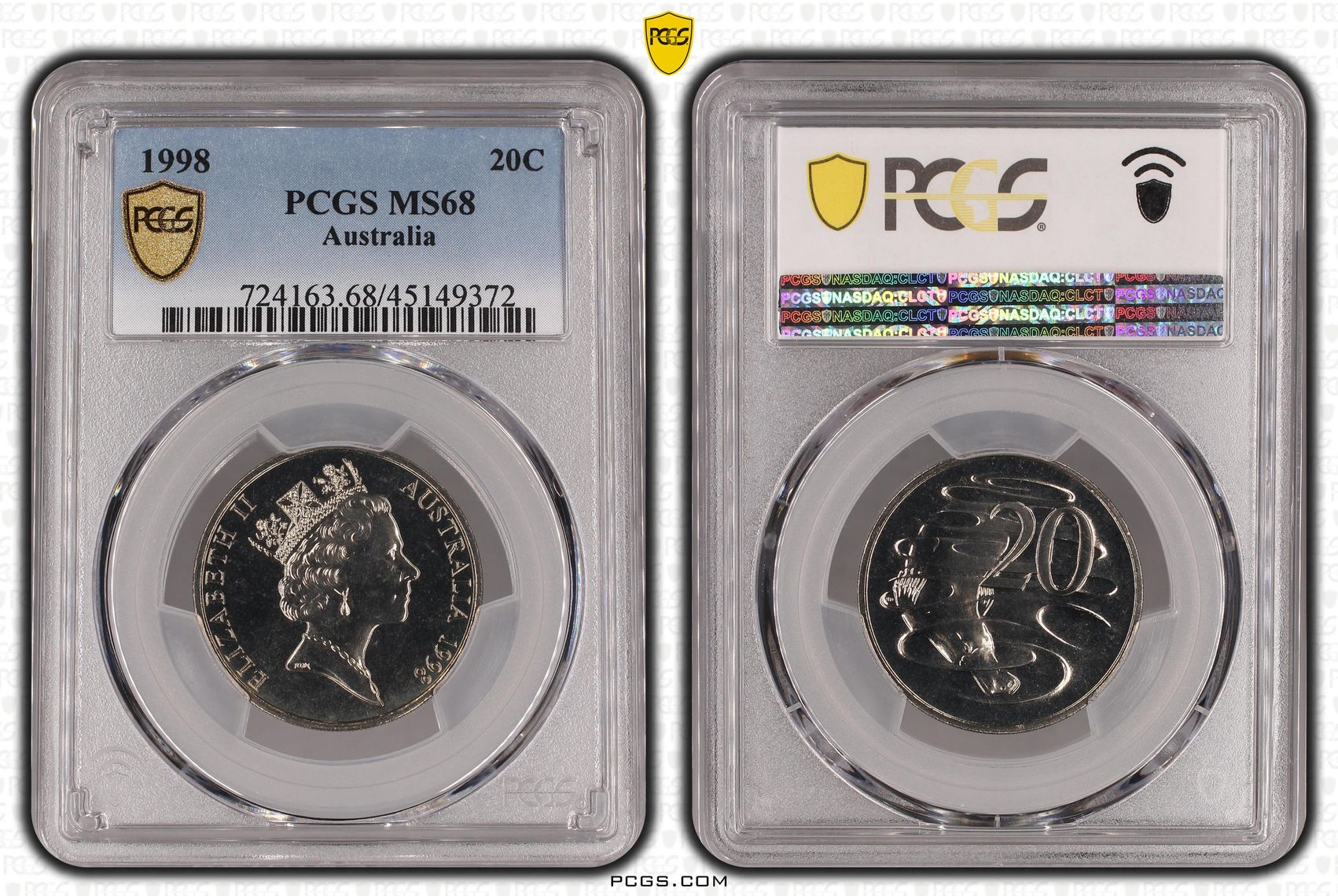 POP 7/0, Twenty Cent, 1998, PCGS MS68