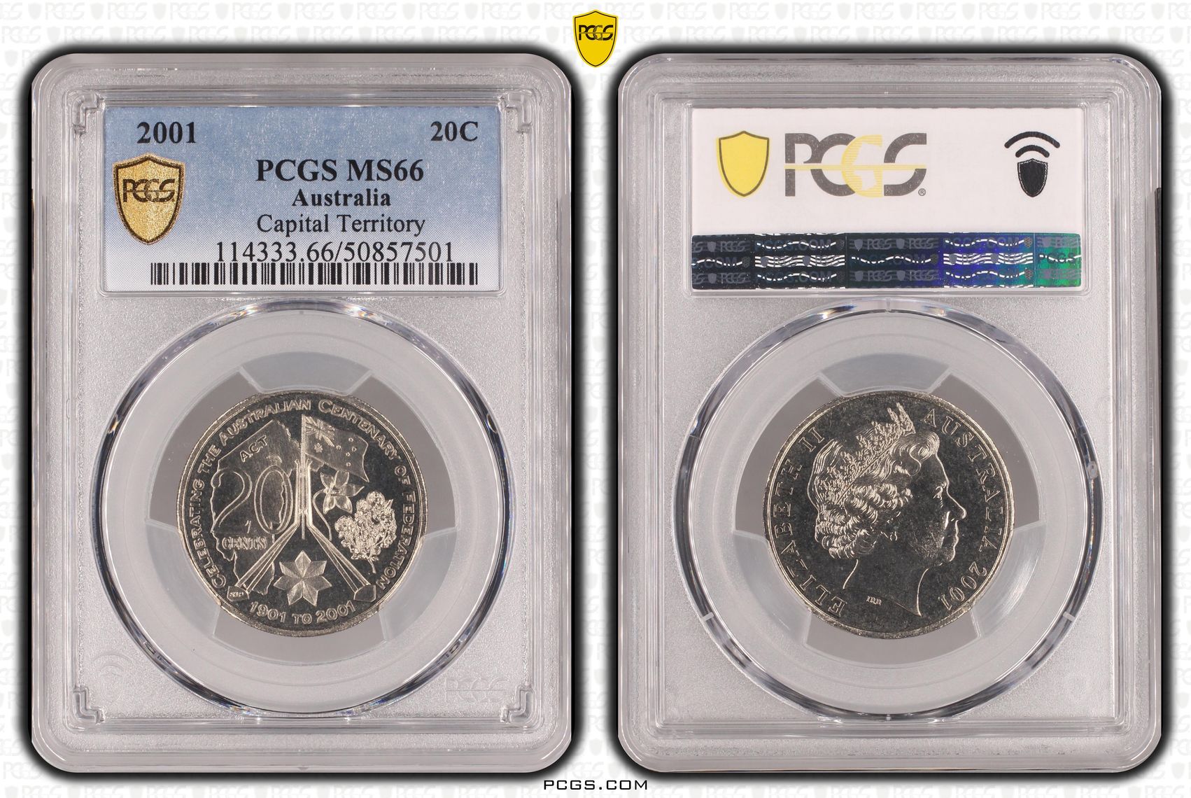 49 · Capital Territory, Twenty Cent, 2001, PCGS MS66