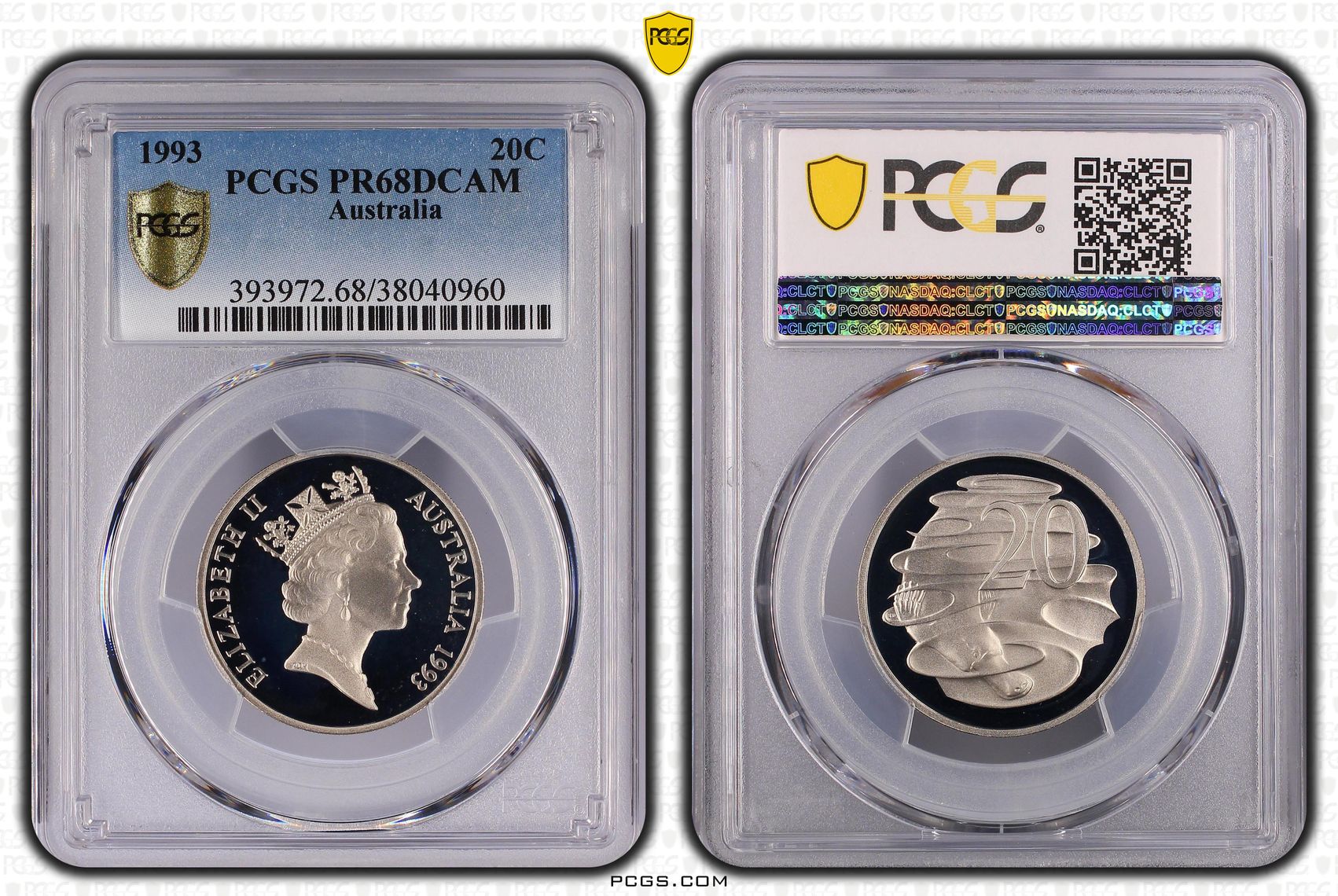 , Twenty Cent, 1993, PCGS PR68DCAM