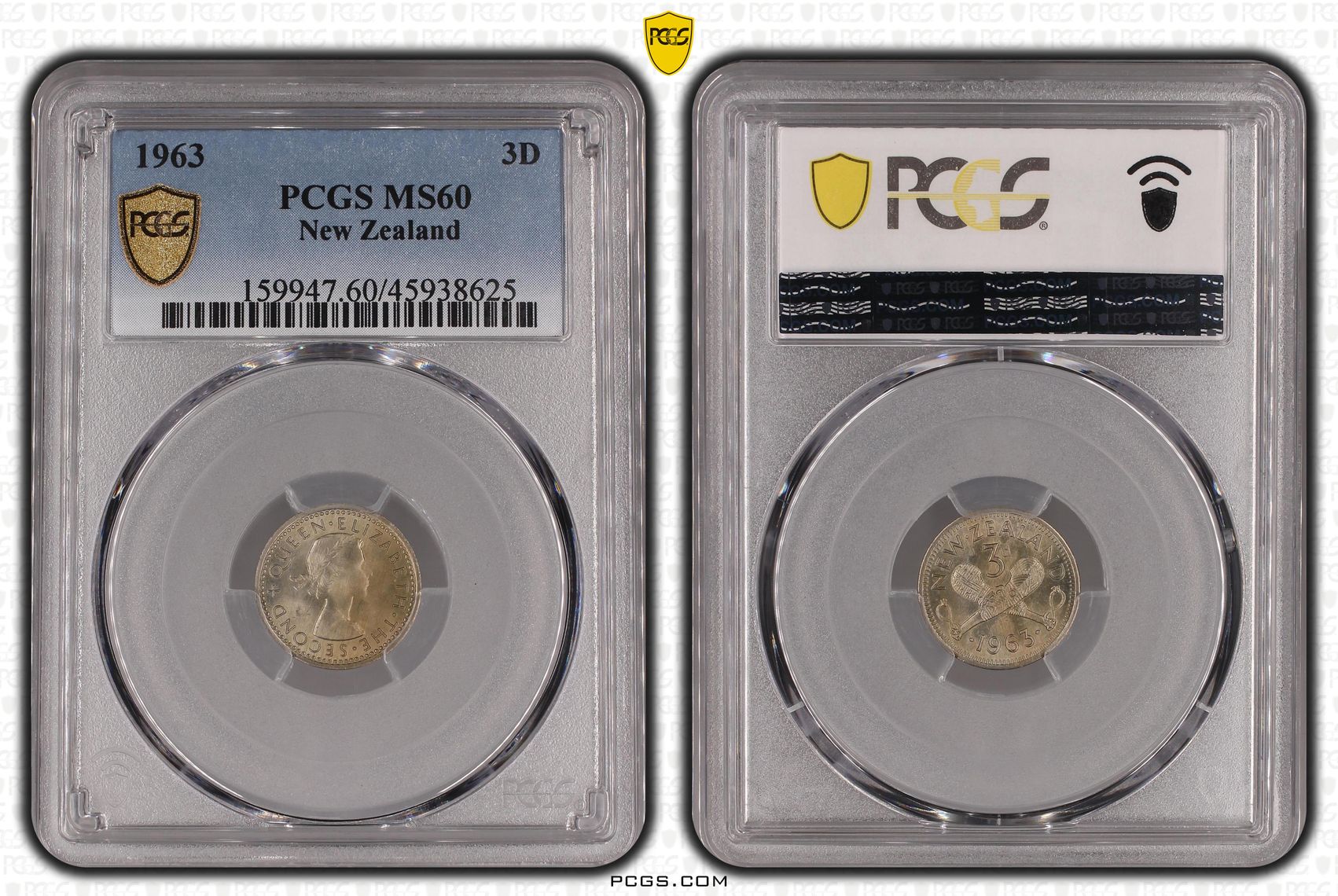 1963 New Zealand Threepence PCGS - MS60 -625
