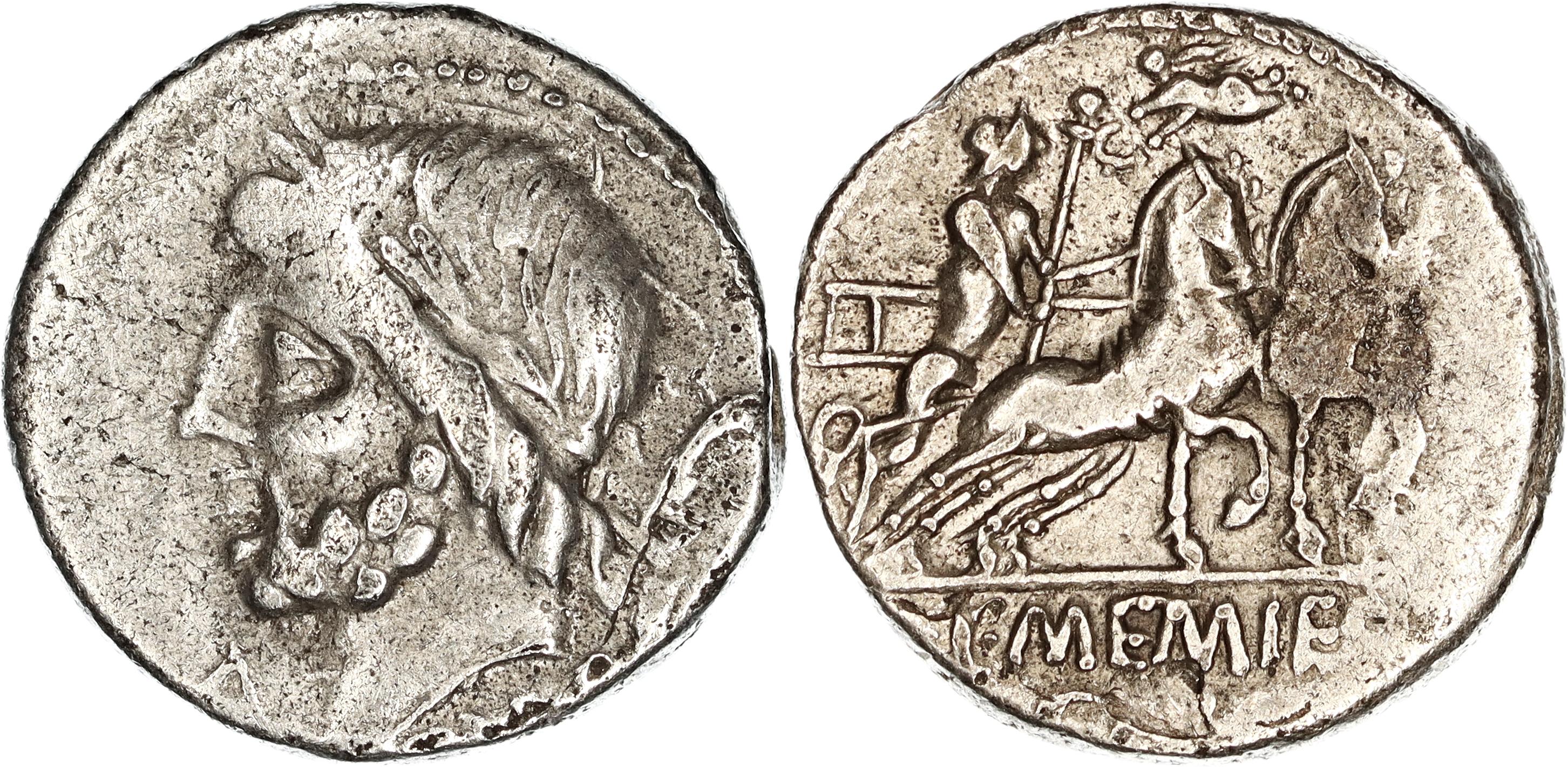 Roman Republic, L. Memmius L.f. Gal. & C. Memmius L.f. Gal., Silver Denarius, 87 BC, nVF