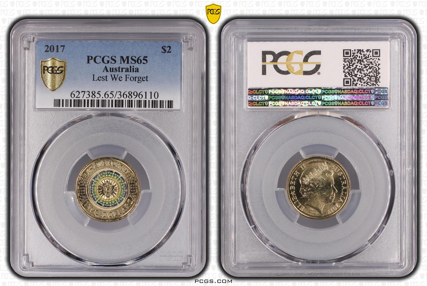 2017 Australia Two Dollar, $2 Lest We Forget PCGS - MS65 -110