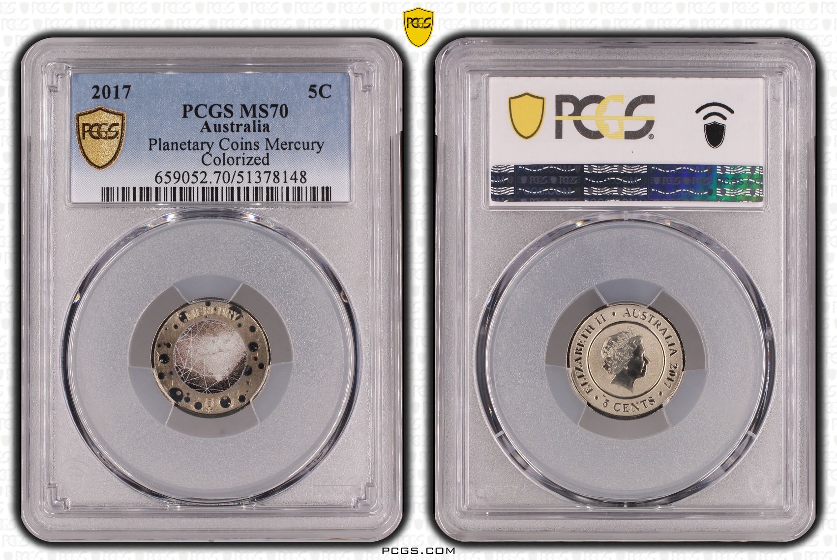 Planetary Coins Mercury Colorized, Five Cent, 2017, PCGS MS70