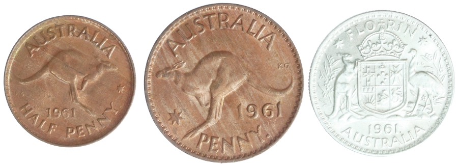 1961 d, 1d & 2/-