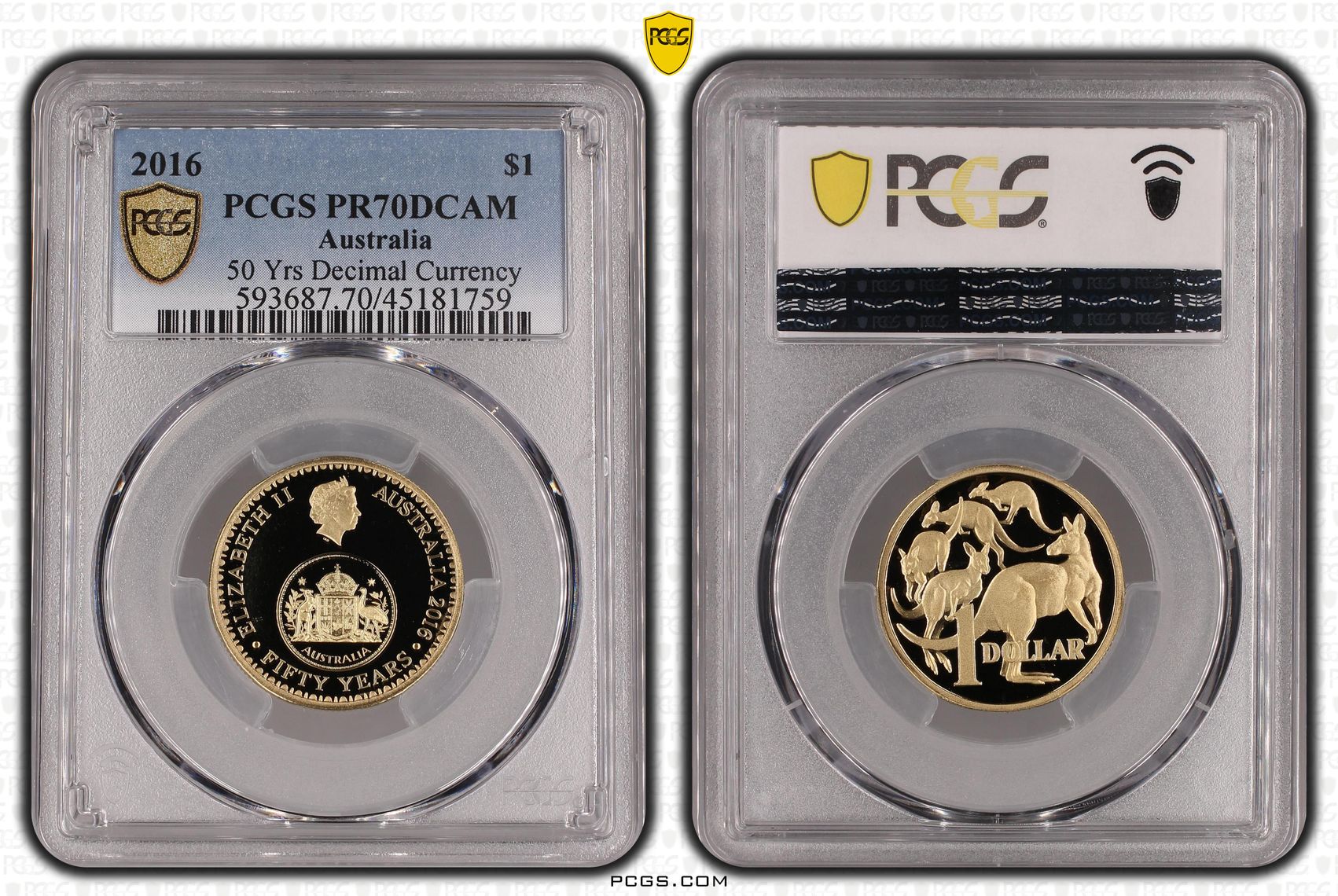 2016 Australia One Dollar, $1 Proof 50 Yrs Decimal Currency PCGS - PR70DCAM POP 41/0 -759