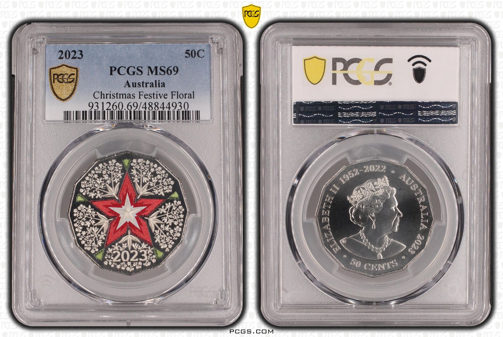 179 · Christmas Festive Floral , Fifty Cent, 2023, PCGS MS69