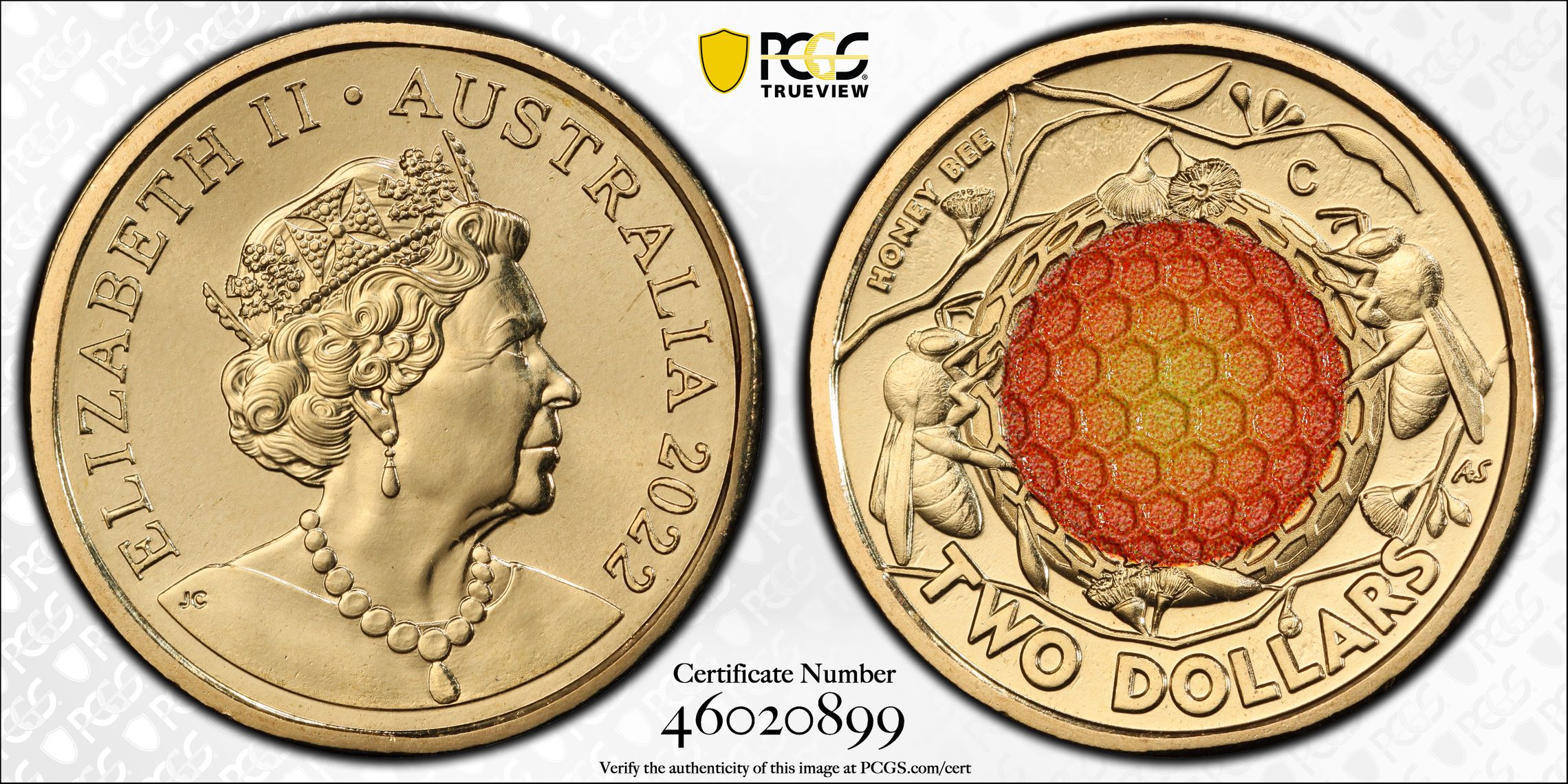 Honey Bee Colorized, Two Dollar, 2022-C, PCGS MS68