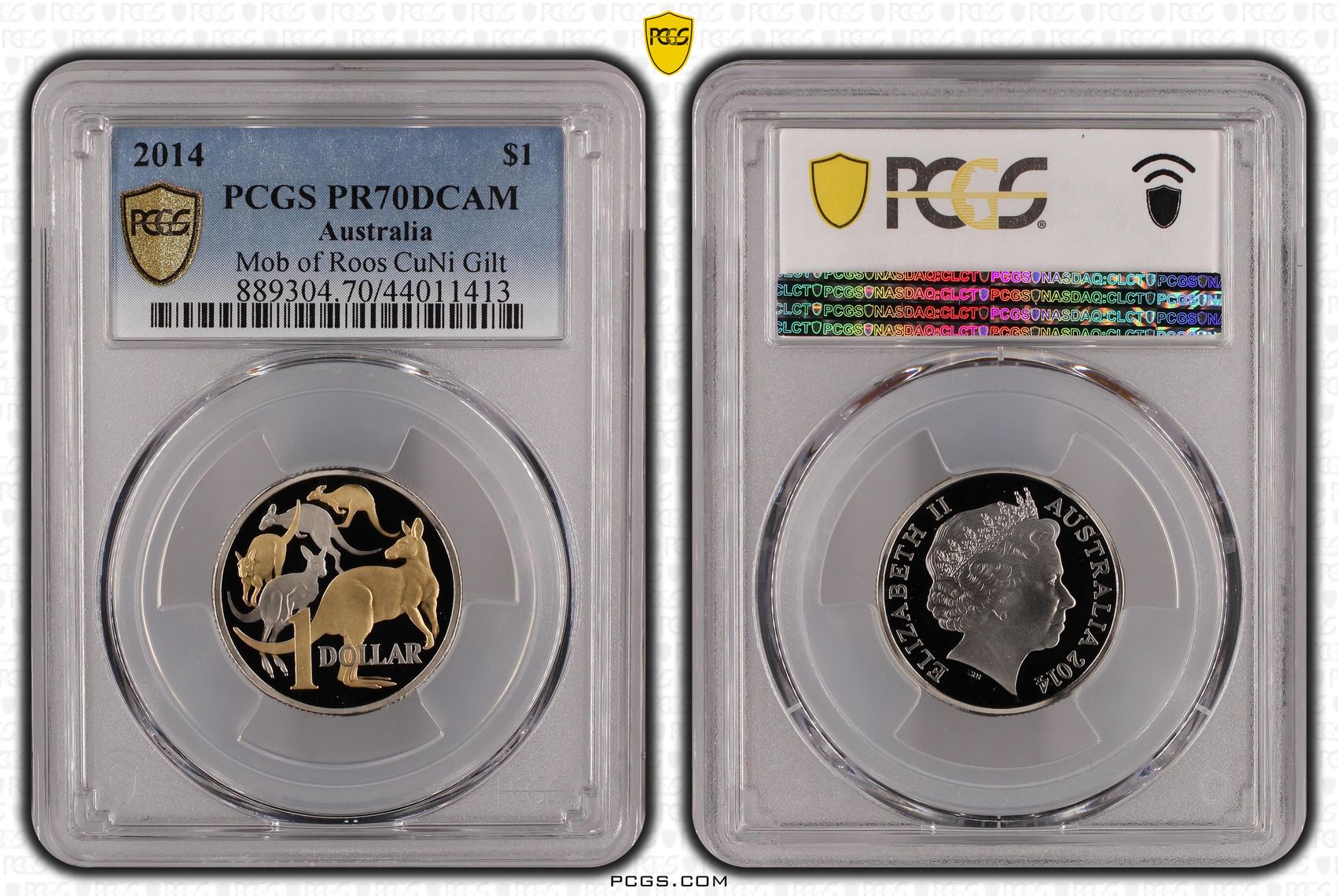 2014 Australia One Dollar, $1 Mob of Roos CuNi Gilt PCGS - PR70DCAM POP 7/0 -413