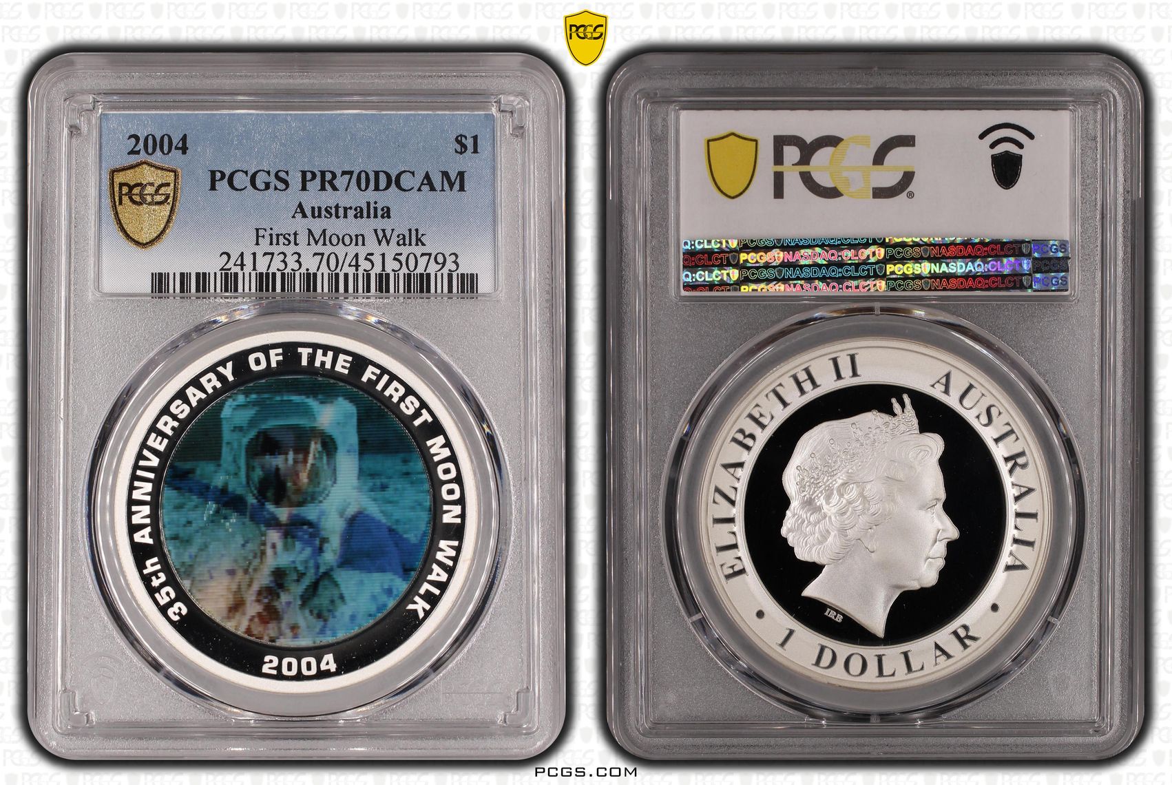 2004 Australia One Dollar, $1 Proof First Moon Walk PCGS - PR70DCAM POP 2/0 -793