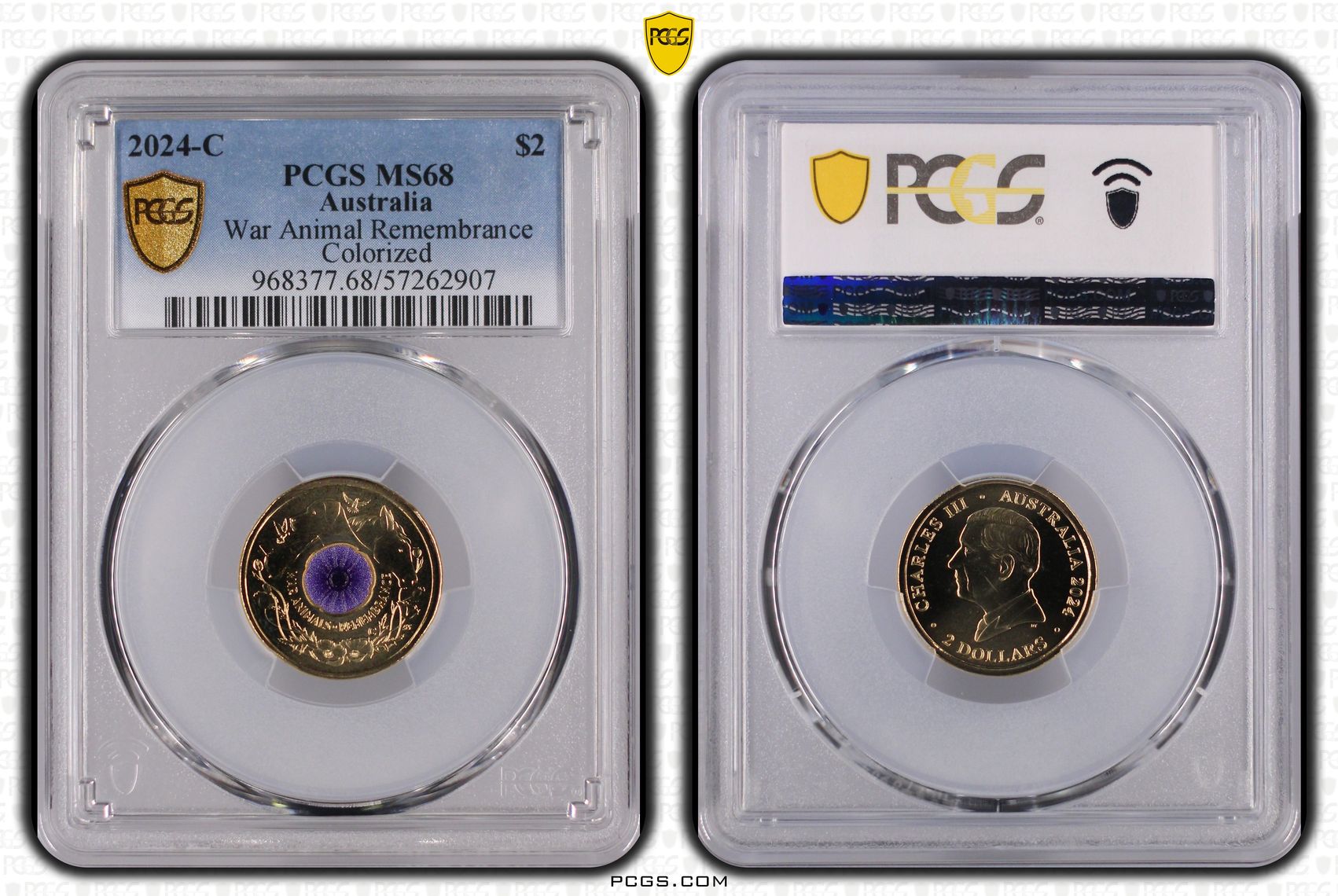War Animal Remembrance Colourised, Two Dollar, 2024-C, PCGS MS68