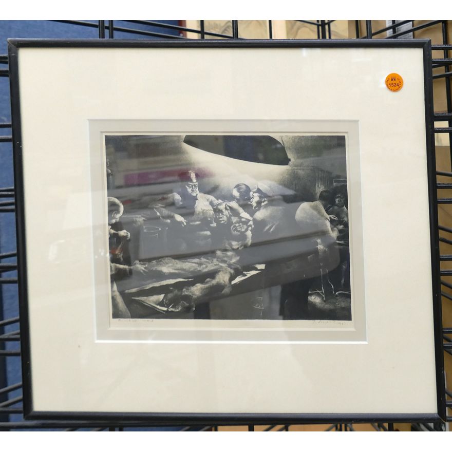 Robert Riggs ''Accident Ward'' Lithograph Framed 15.5''x17.5''