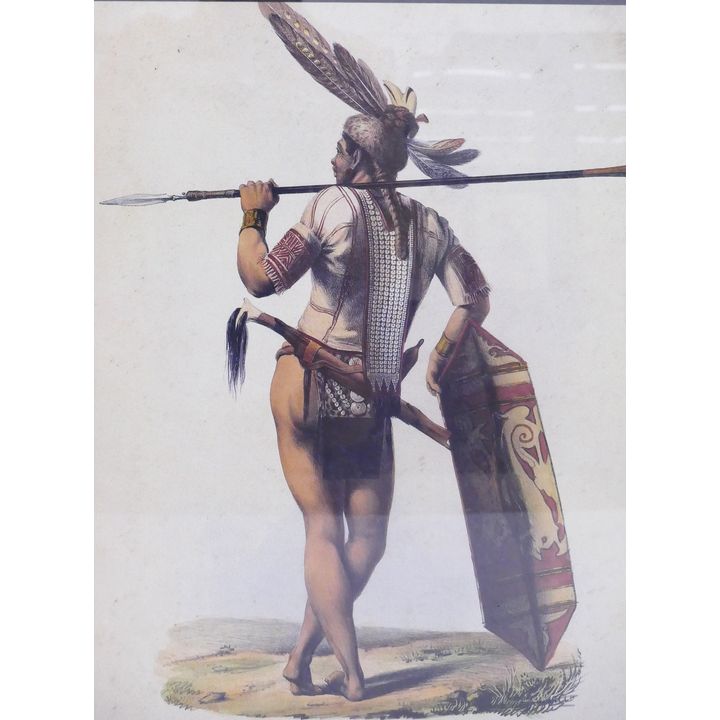 Borneo Native Reporduction Lithograph Framed- 19x16''