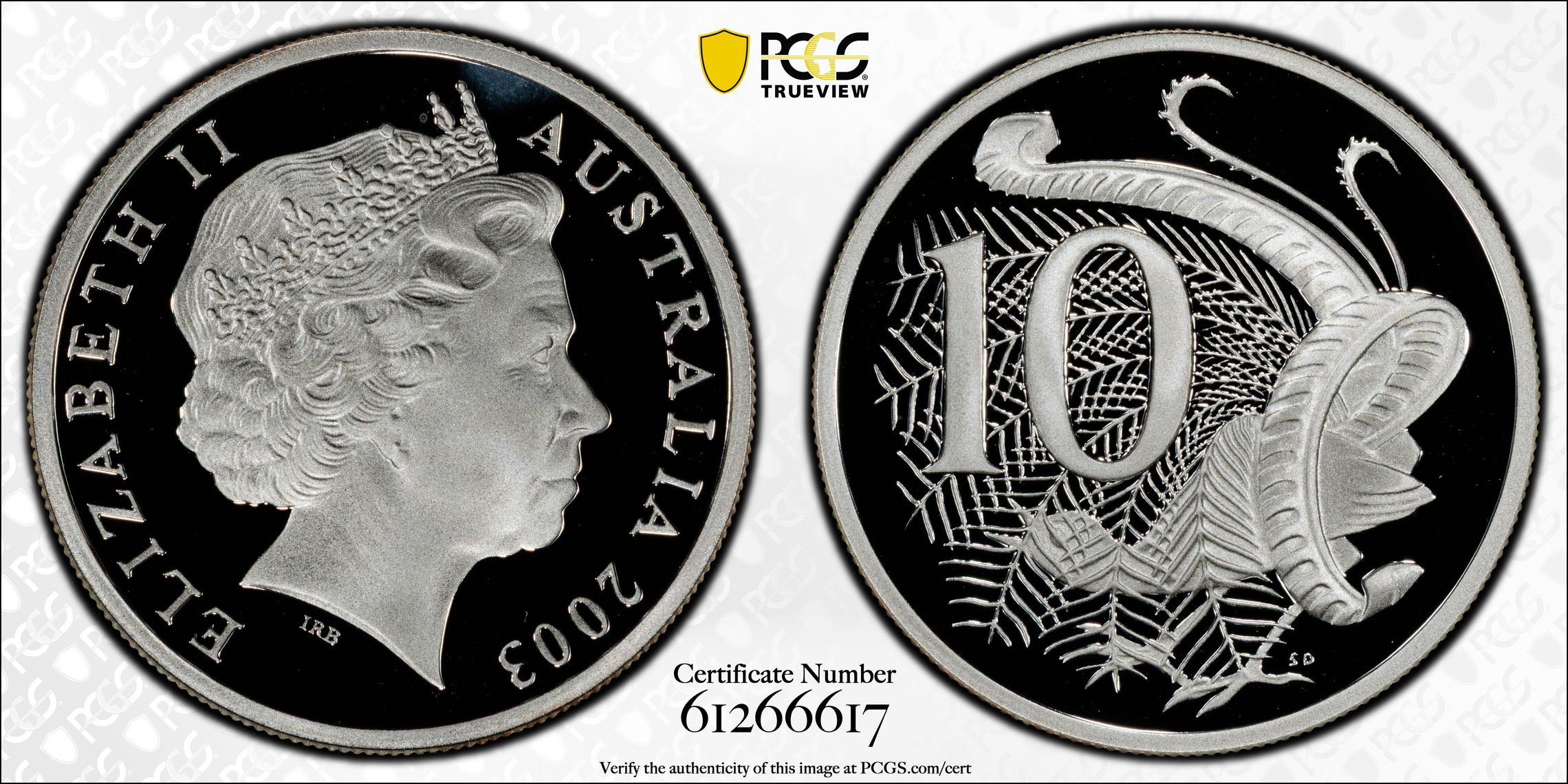 Silver, Ten Cent, 2003, PCGS PR69DCAM