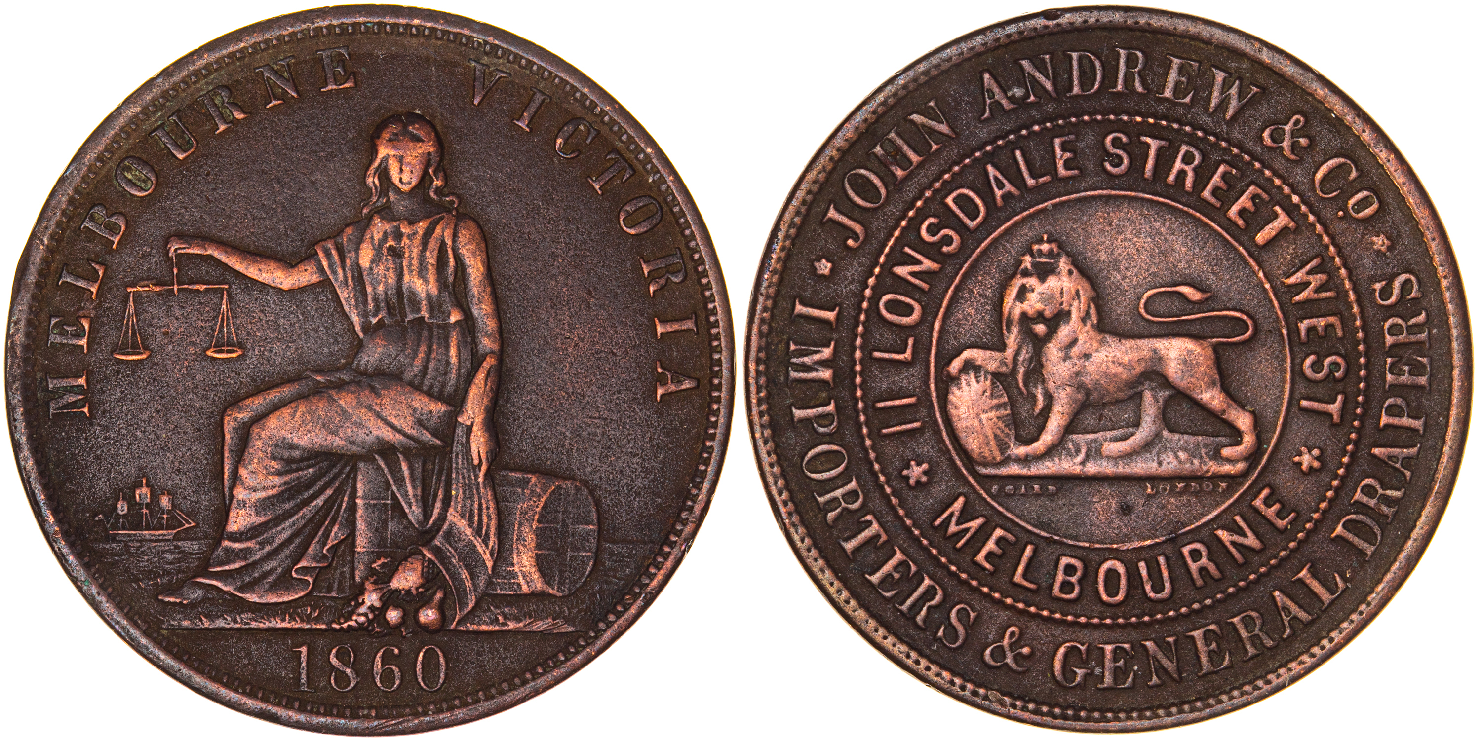 A.9 - John Andrew & Co., Melbourne, Penny, 1860, VF