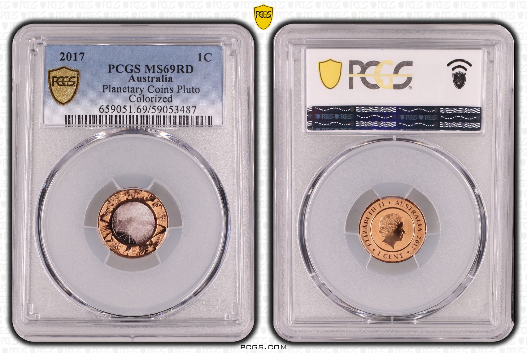 Planetary Coins Pluto Colorized, One Cent, 2017, PCGS MS69RD
