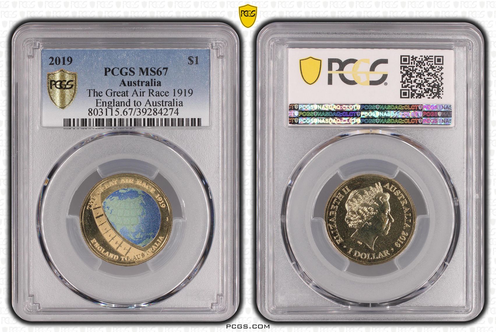 456 · The Great Air Race 1919 England to Australia, One Dollar, 2019, PCGS MS67