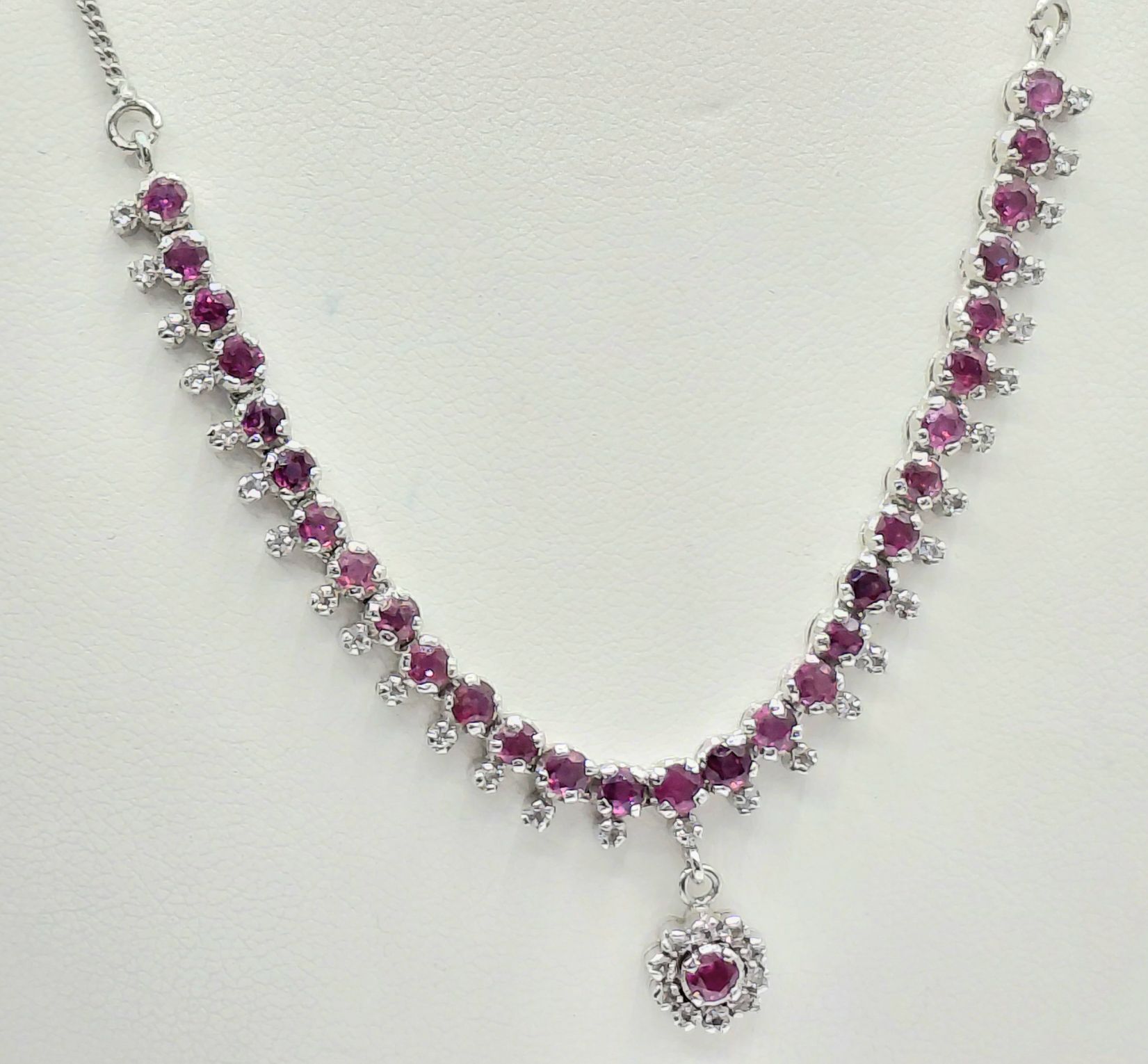Sterling Silver Ruby And Diamond Necklace
