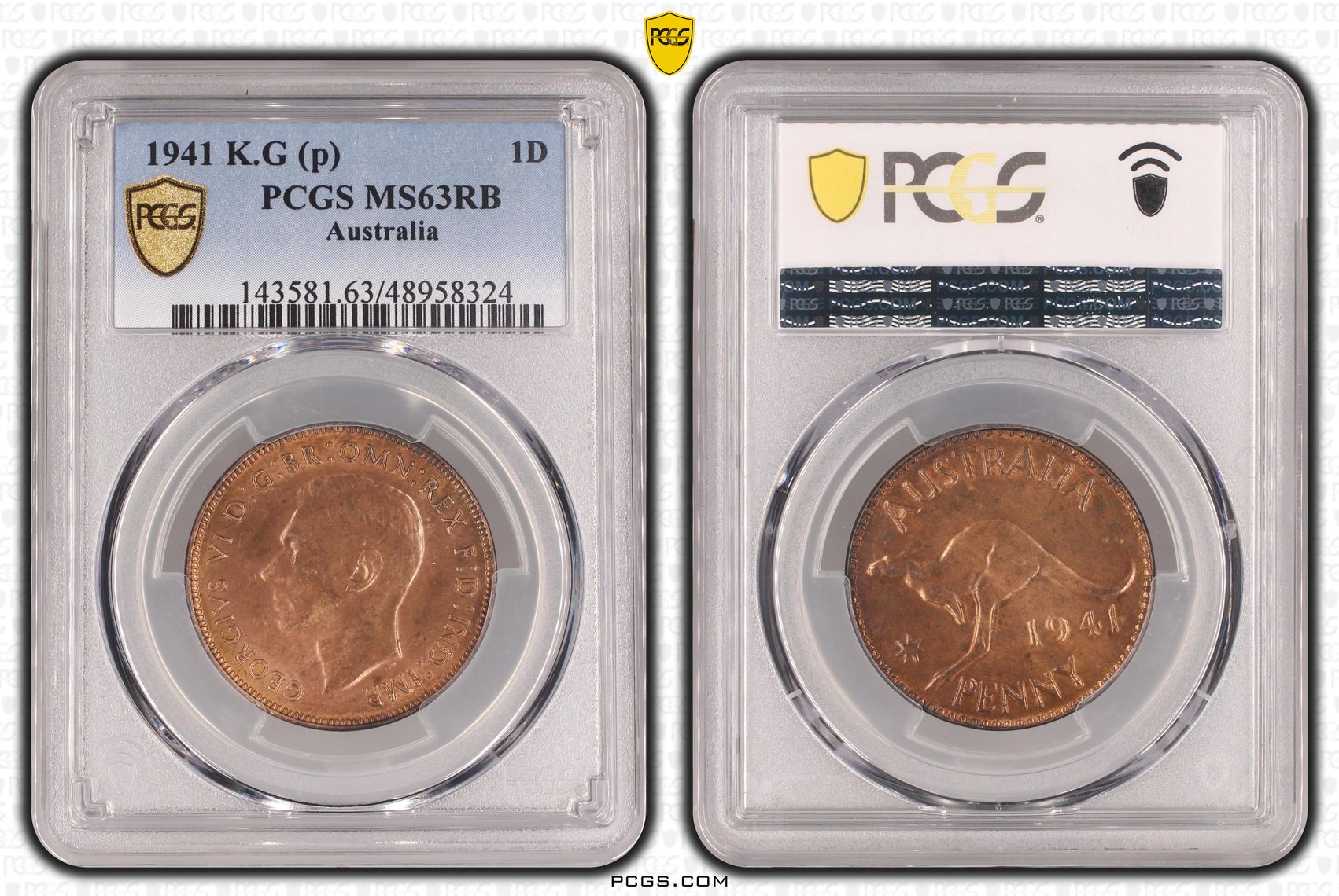 George VI, Penny, 1941-K.G, PCGS MS63RB