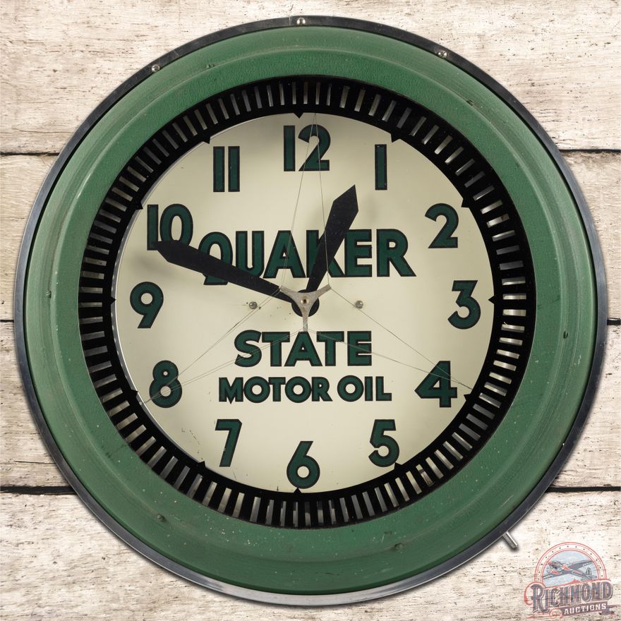 1948 Quaker State Motor Oil Neon Spinner Advertising Clock - 8.5