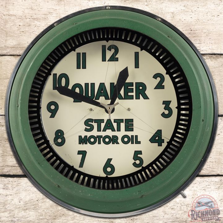 1948 Quaker State Motor Oil Neon Spinner Advertising Clock - 8.5