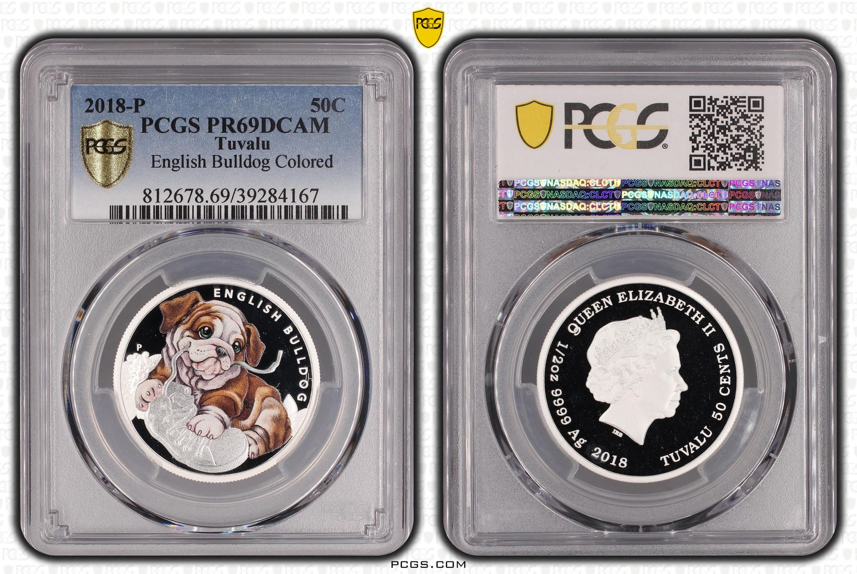 Tuvalu, English Bulldog, Fifty Cent, 2018-P, PCGS PR69DCAM