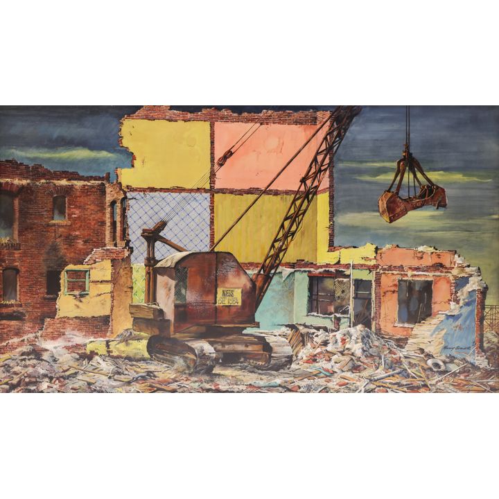 Harry Bonath ''Demolition'' Gouache and Watercolor
