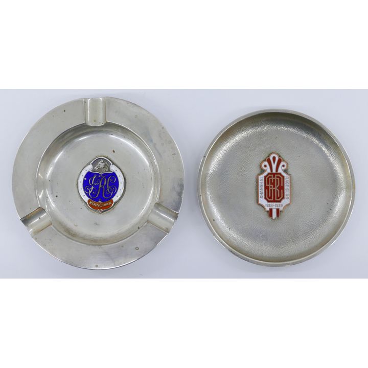2pc Chinese 1930's Enameled Silver Race Club Trays