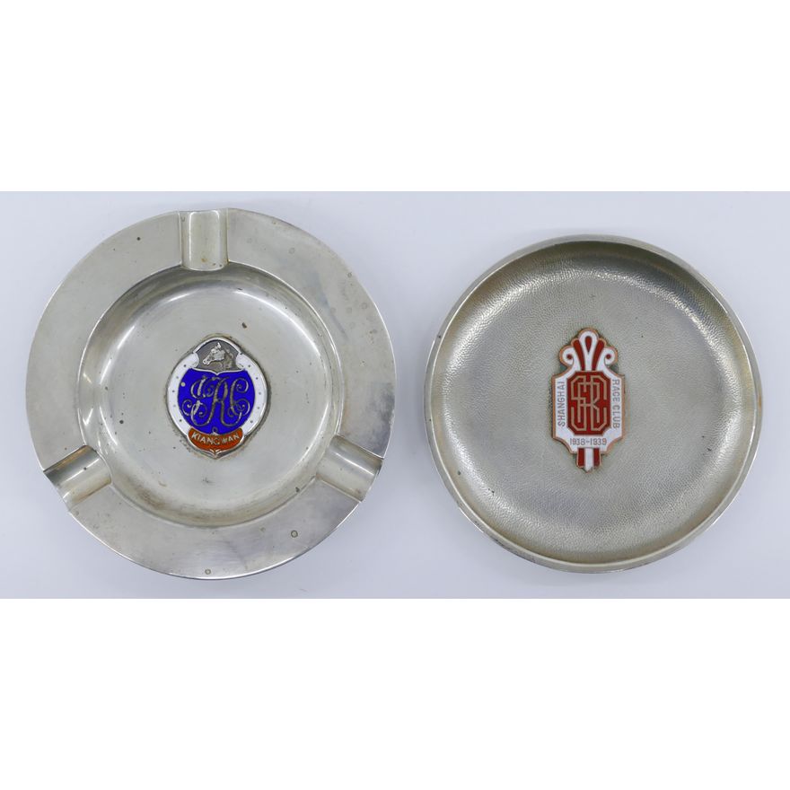 2pc Chinese 1930's Enameled Silver Race Club Trays