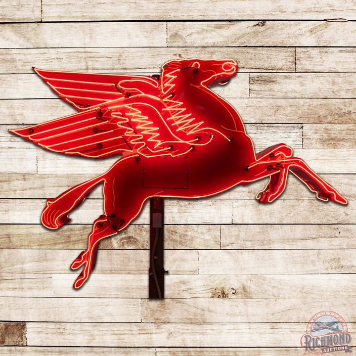 Rare & Amazing Mobil Pegasus Double Sided Porcelain Neon Rotator Sign