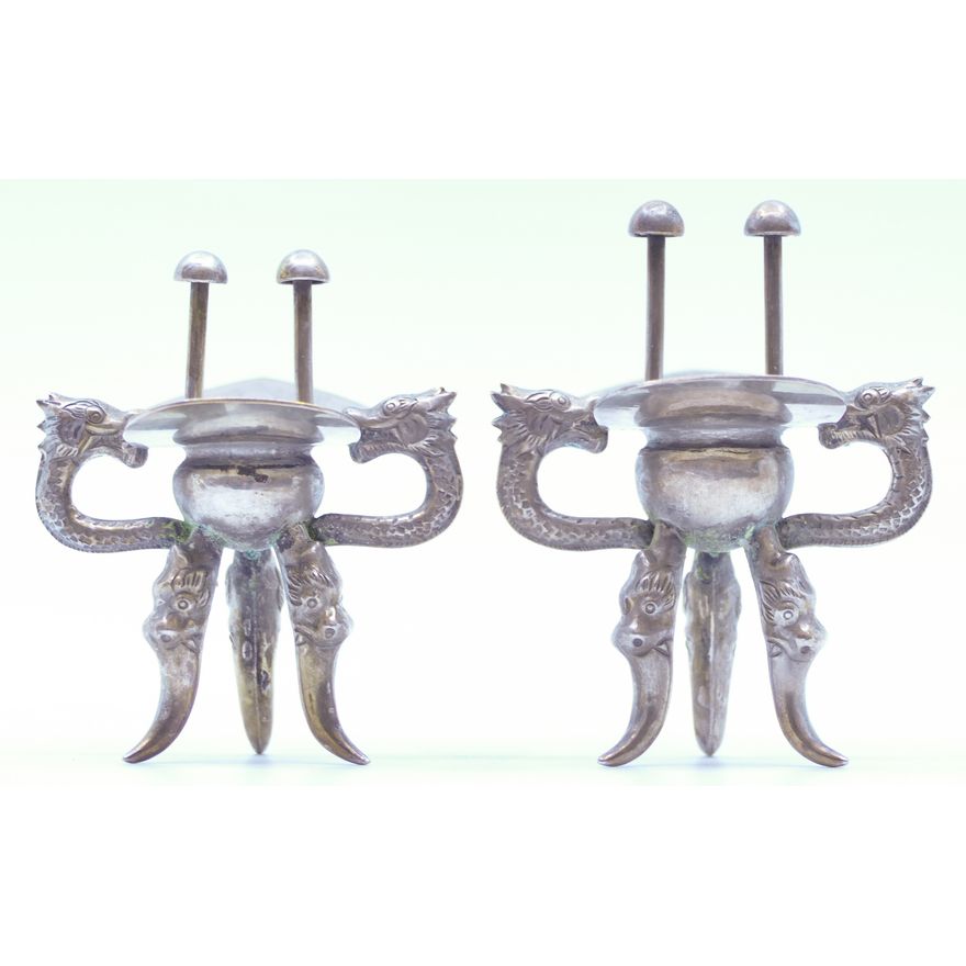 Pair Chinese 800 Silver Jue Ritual Miniature Cups 3''
