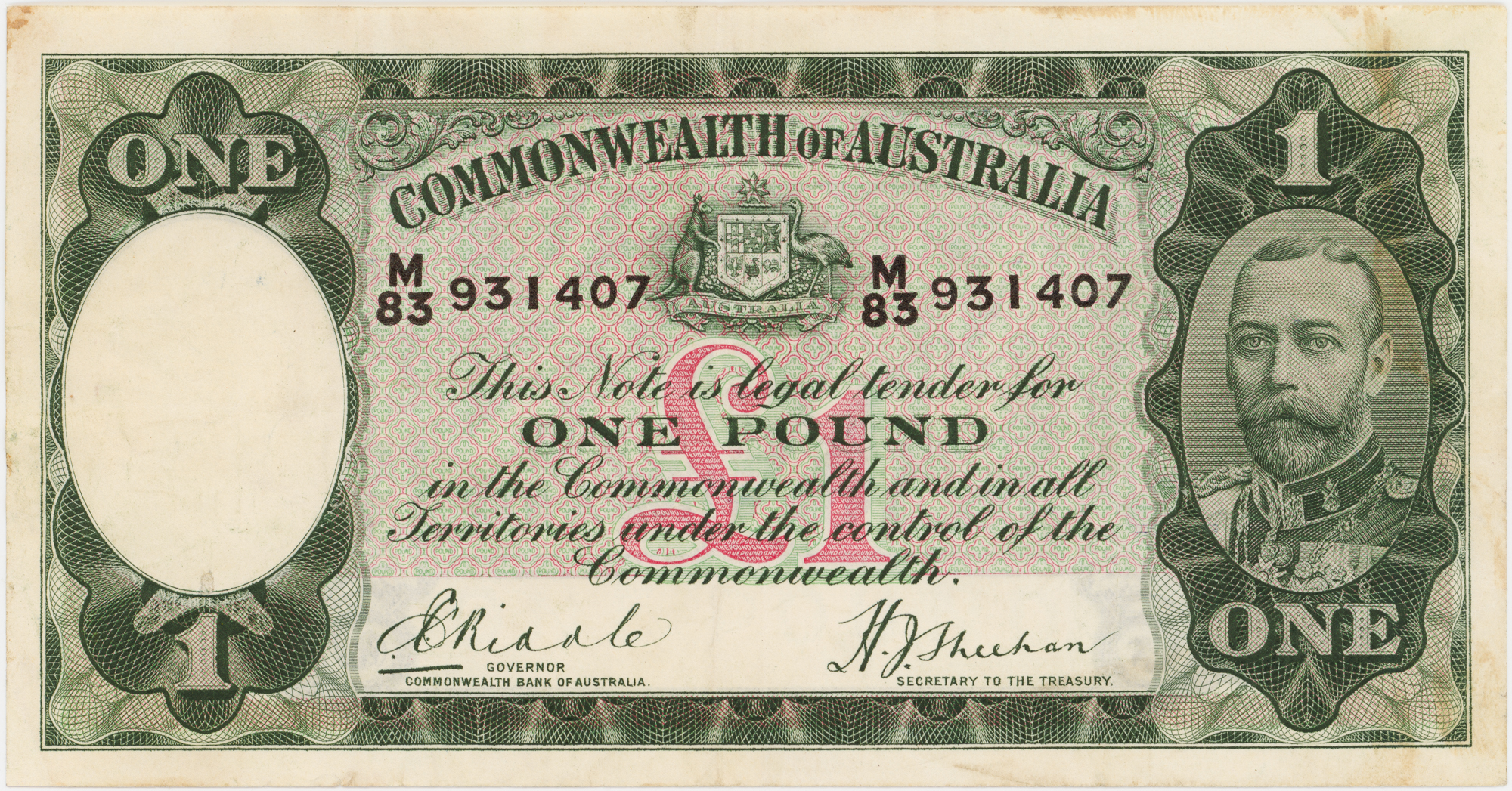 Riddle/Sheehan, One Pound, 1933, aVF