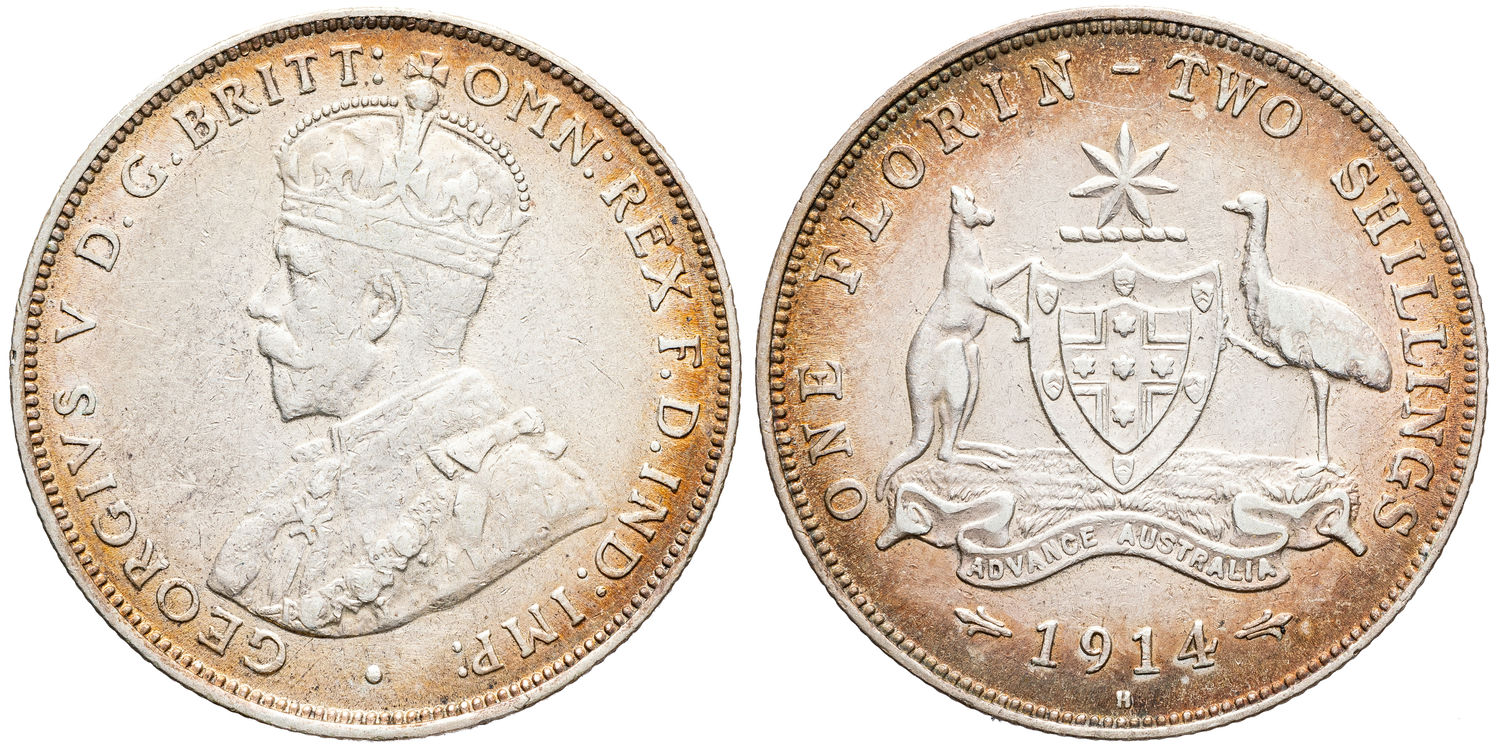 George V, Florin, 1914-H, Fine