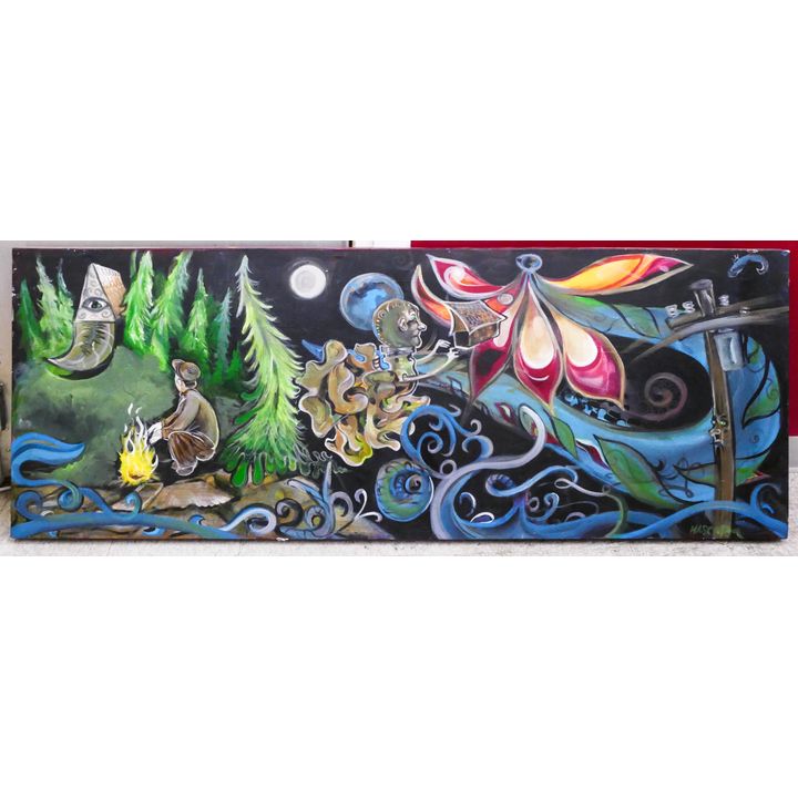 Large Surrealist Contemporary Painting signed Masciotea- 27x72''