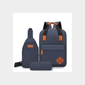 Vintage Three Piece Laptop Backpack Set with USB Charging Port Blue |