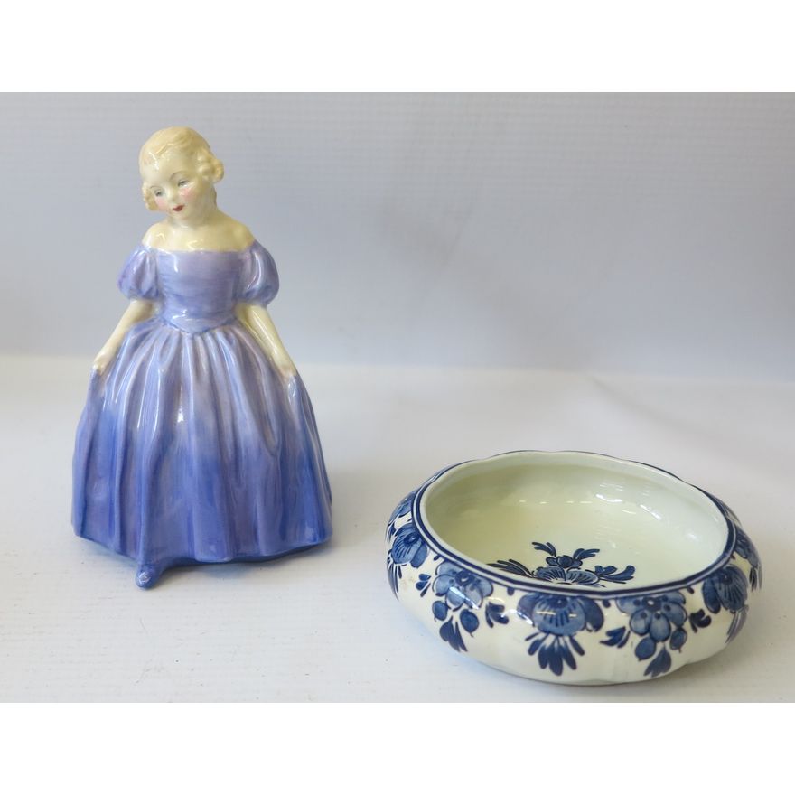 ROYAL DOULTON FIGURE AND A DELFT BOWL