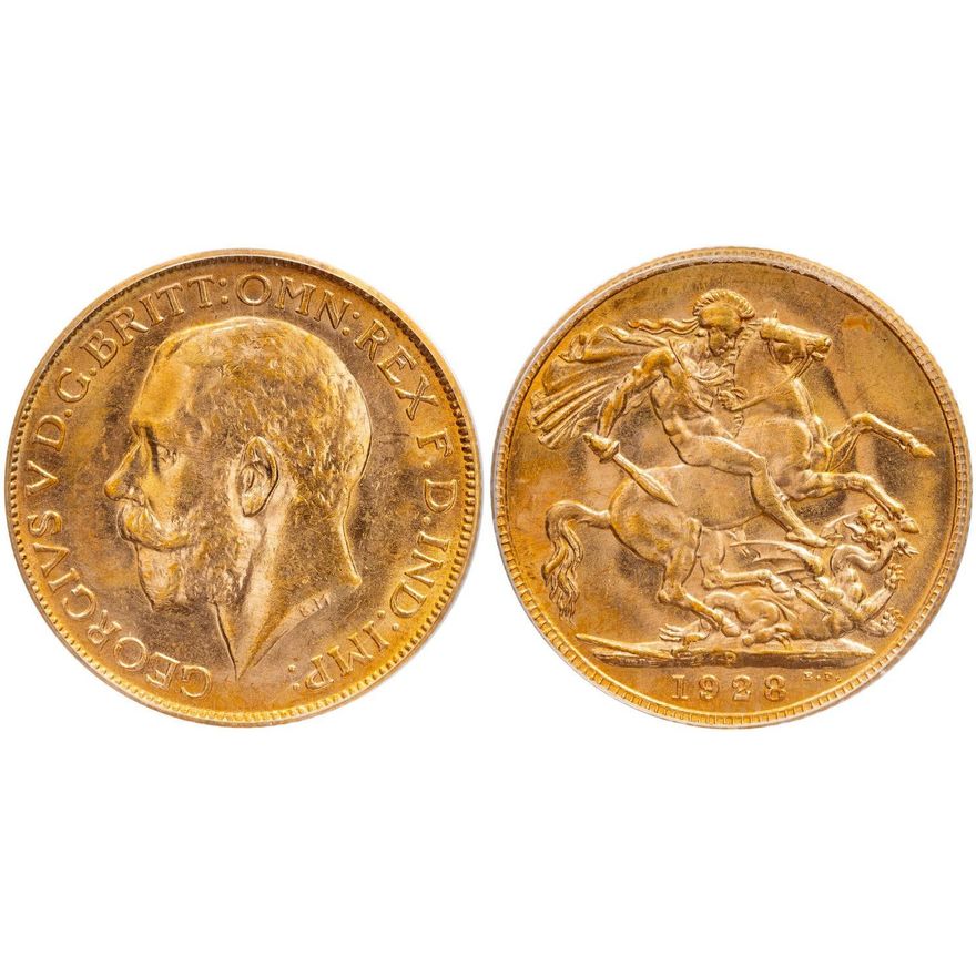 George V, St George Reverse, Sovereign, 1928-P, PCGS MS63