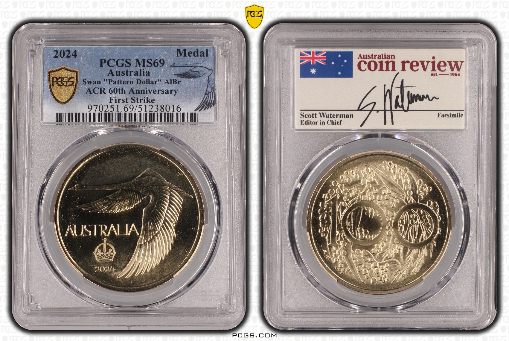 Swan "Pattern Dollar" AlBr ACR 60th Anniversary First Strike, Medal, 2024, PCGS MS69