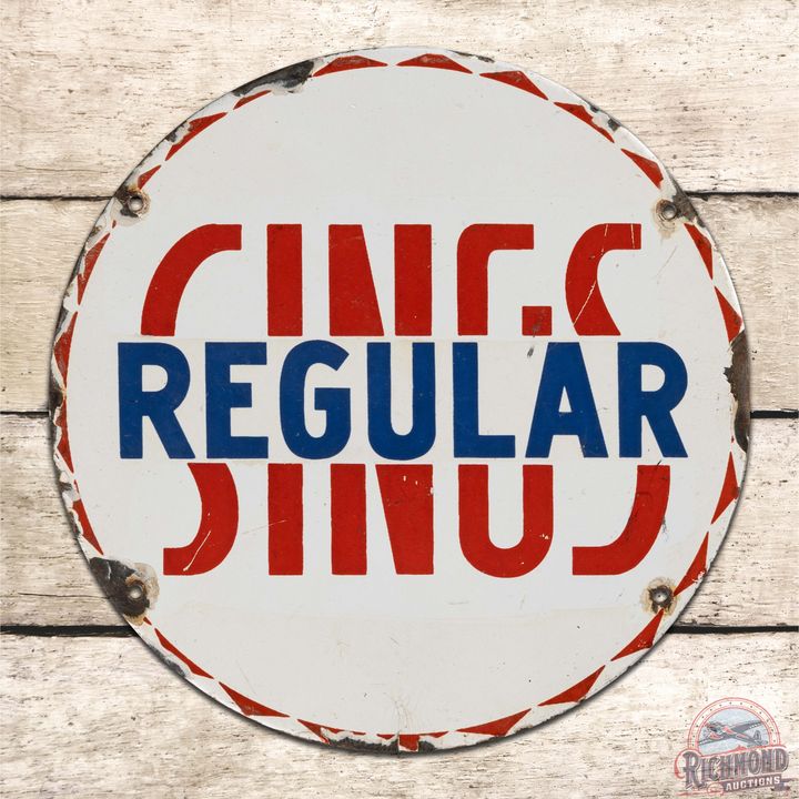 Sings Regular Gasoline Single Sided Porcelain Pump Plate Sign