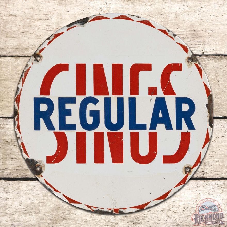 Sings Regular Gasoline Single Sided Porcelain Pump Plate Sign
